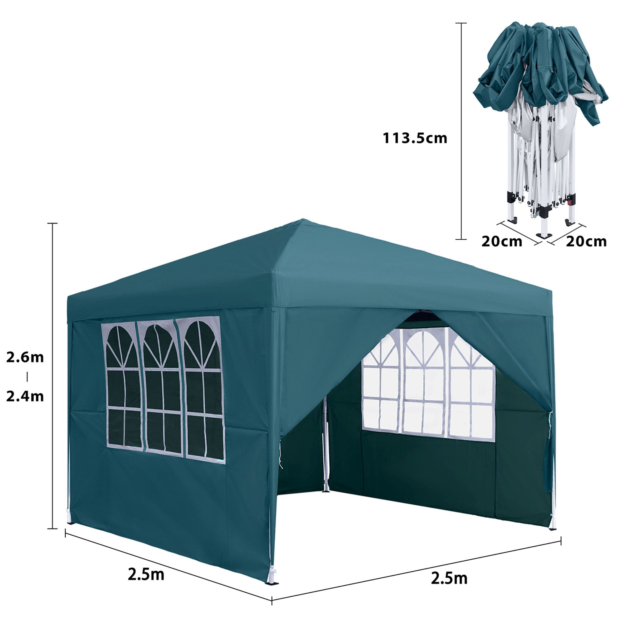 FIVMEN Partyzelt 2.5x2.5m Faltpavillon Gartenpavillon mit 4 Seitenteilen und Fenstern