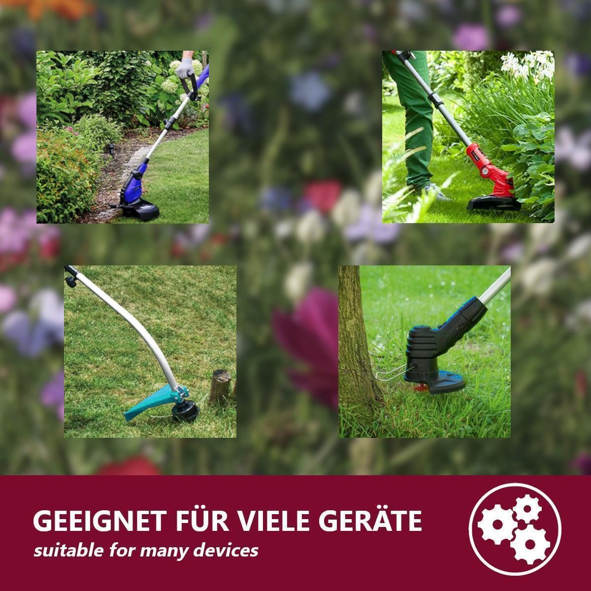 HOOZ Trimmerfaden in versch. Farben - Mähfaden Trimmerschnur für Rasentrimmerspulen, 15 m Länge, 3 mm Fadendurchmesser, (Set, 2-St., Weiß), Signalfarben