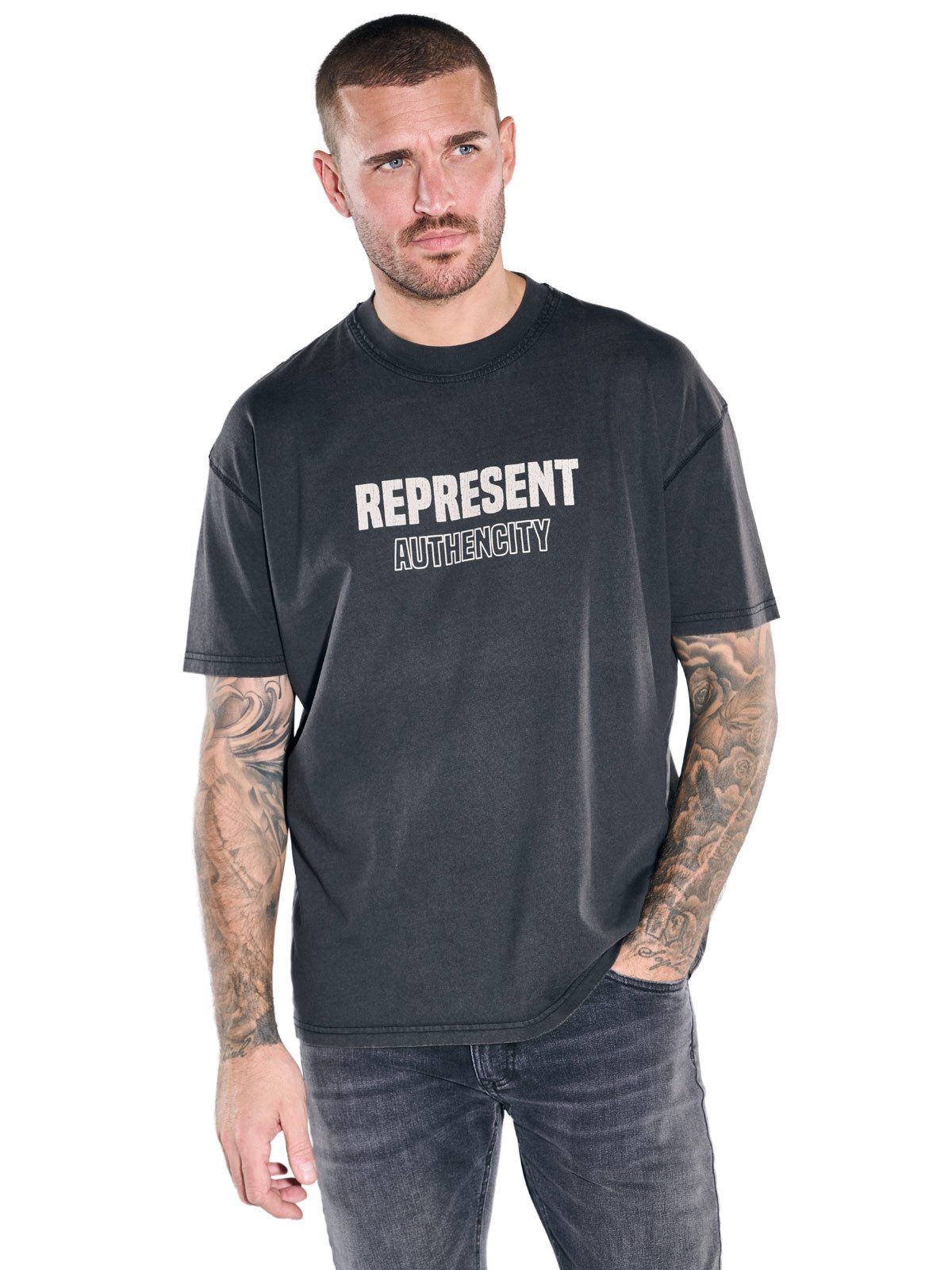 emilio adani T-Shirt Herren Modisches T-Shirt mit Schriftzug, Grau