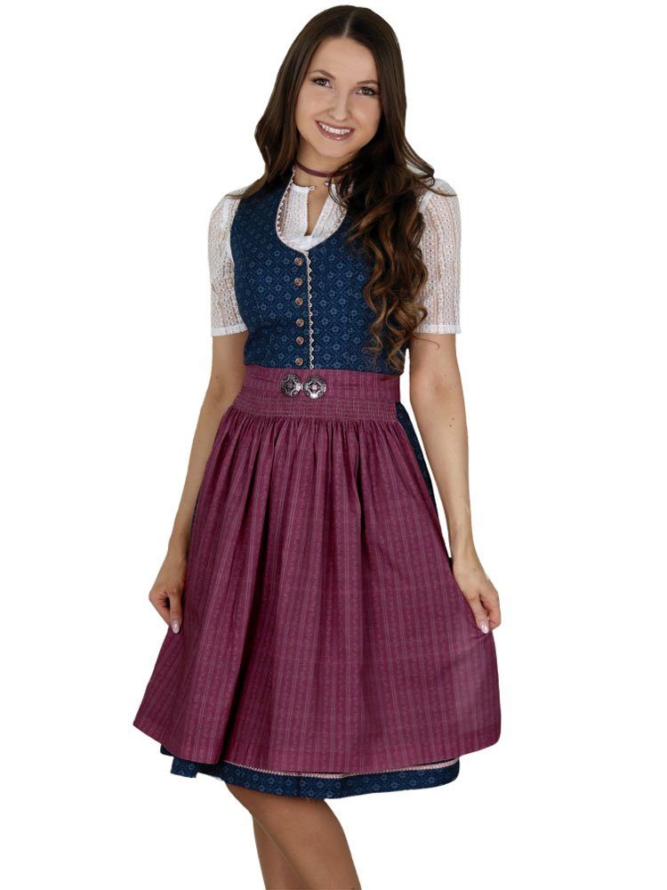 Dirndl blau Midi Dirndl (2-tlg) blau FUCHS Laura rosa