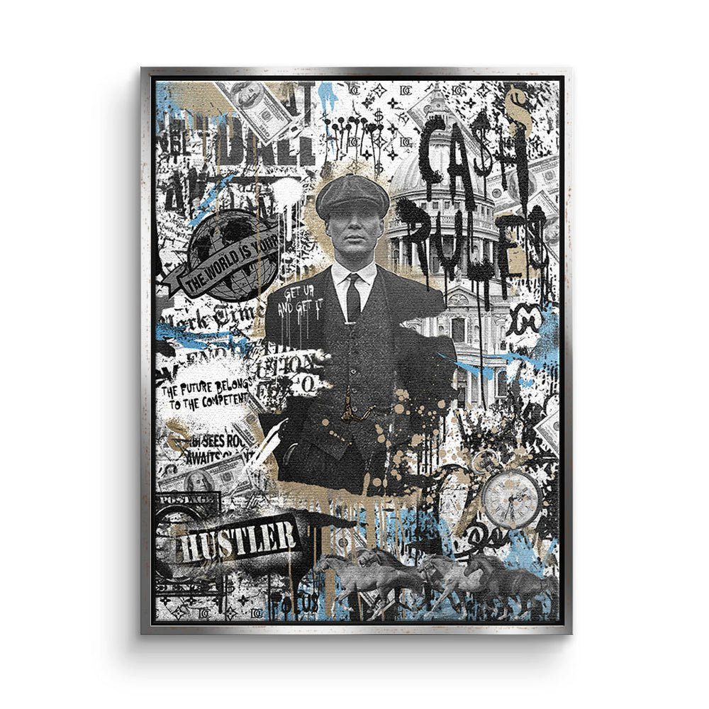 DOTCOMCANVAS® Leinwandbild, Premium Motivationsbild - CA$H RULE$ - Tommy Shelby silberner Rahmen