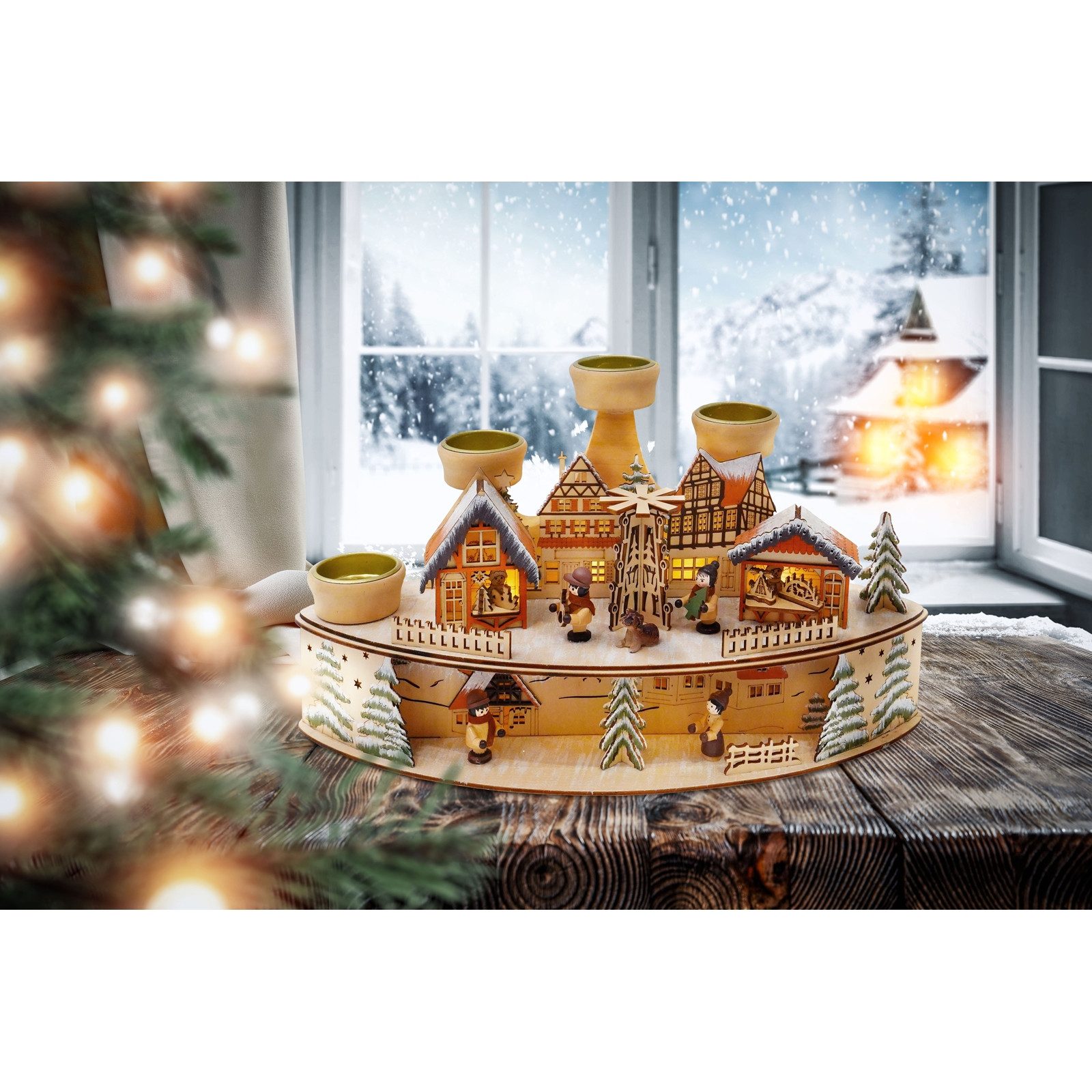 HTI-Living Kerzenständer Kerzenständer Weihnachtsdekoration (Stück, 1 St., 1 Kerzenständer, ohne Batterien und Teelichter), für 4 Teelichter inklusive LED Beleuchtung