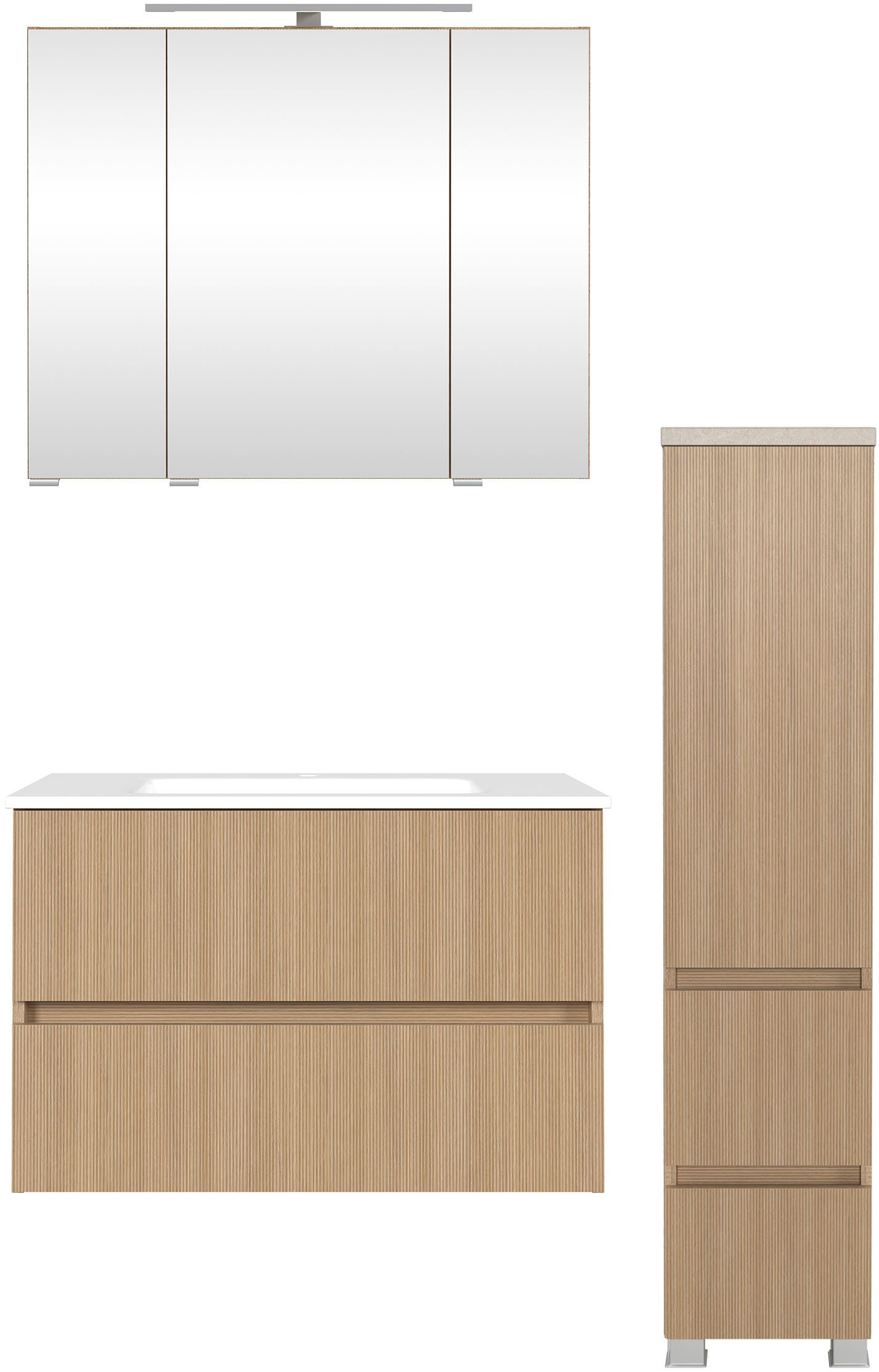 welltime Badmöbel-Set EIXO, Set aus Spiegelschrank, Waschtisch und Midischrank, Set 110 cm breit, Badmöbel mit LED-Beleuchtung