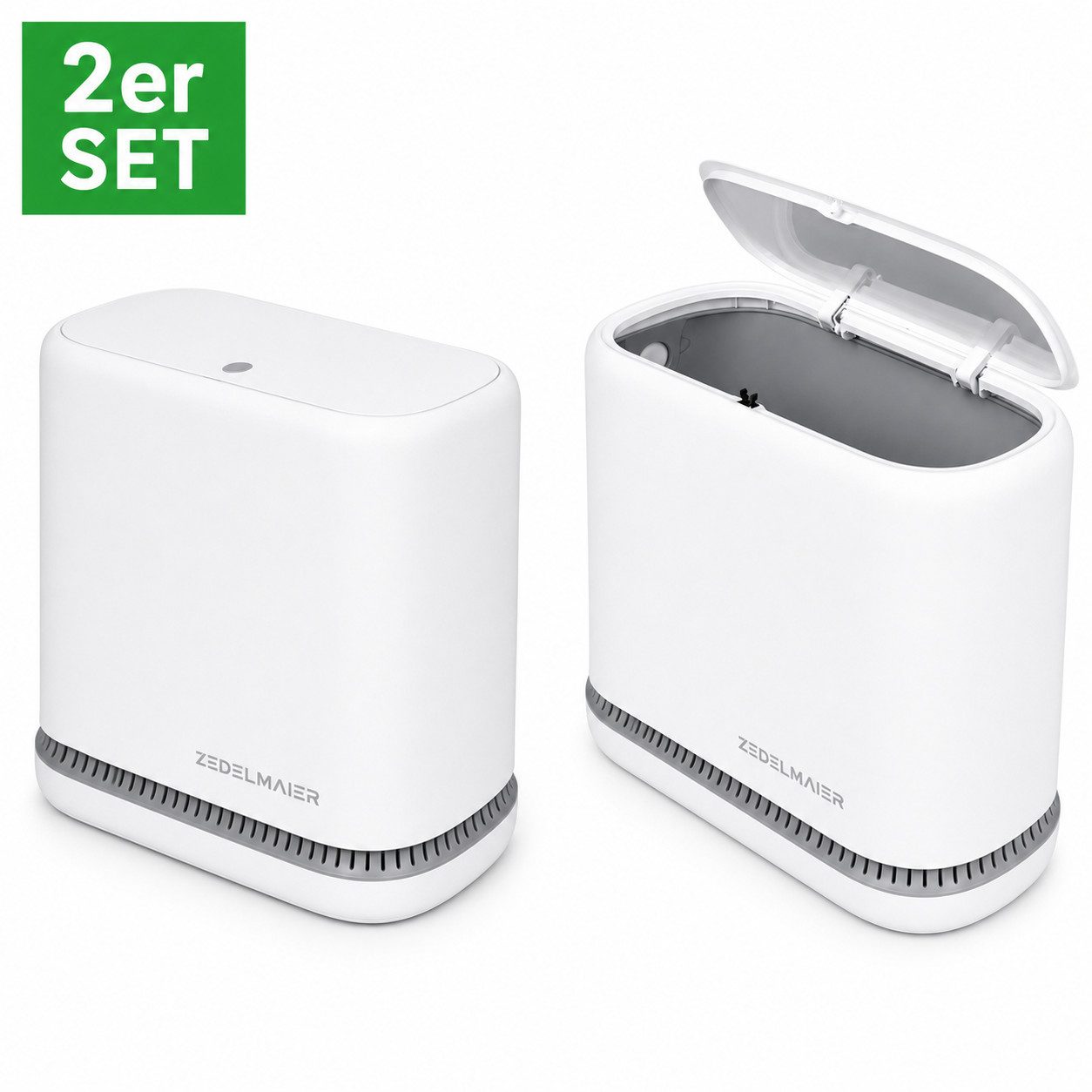 Zedelmaier Mülleimer Schmaler Mülleimer 8L mit Deckel 15cm breit Weiß, PP-Kunststoff, geruchsdicht, Müllbeutel-Fixierung, für Bad, Küche