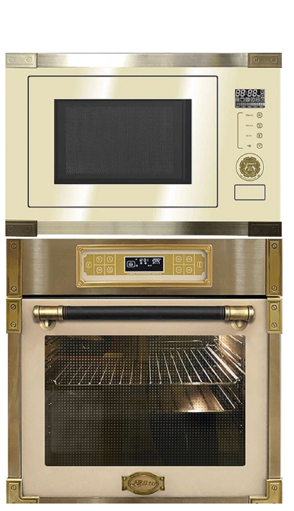 Kaiser Küchengeräte Backofen-Set Retro Einbau Elektro Backofen 11 Betriebsfunktionen+Einbau-Mikrowelle Grill und Heißluft, 25,00 l EH 6726 ElfAD+EM 2545 ElfAD., mit 1-fach-Teleskopauszug