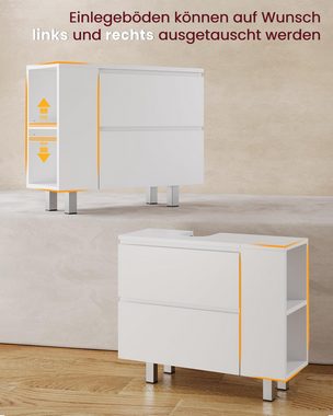 MSMASK Waschbeckenunterschrank Badezimmerschrank mit 2 großen Schubladen,80 x 30 x 66cm Transformierbarer Unterschrank, Verstellbare Ablage, Viel Stauraum