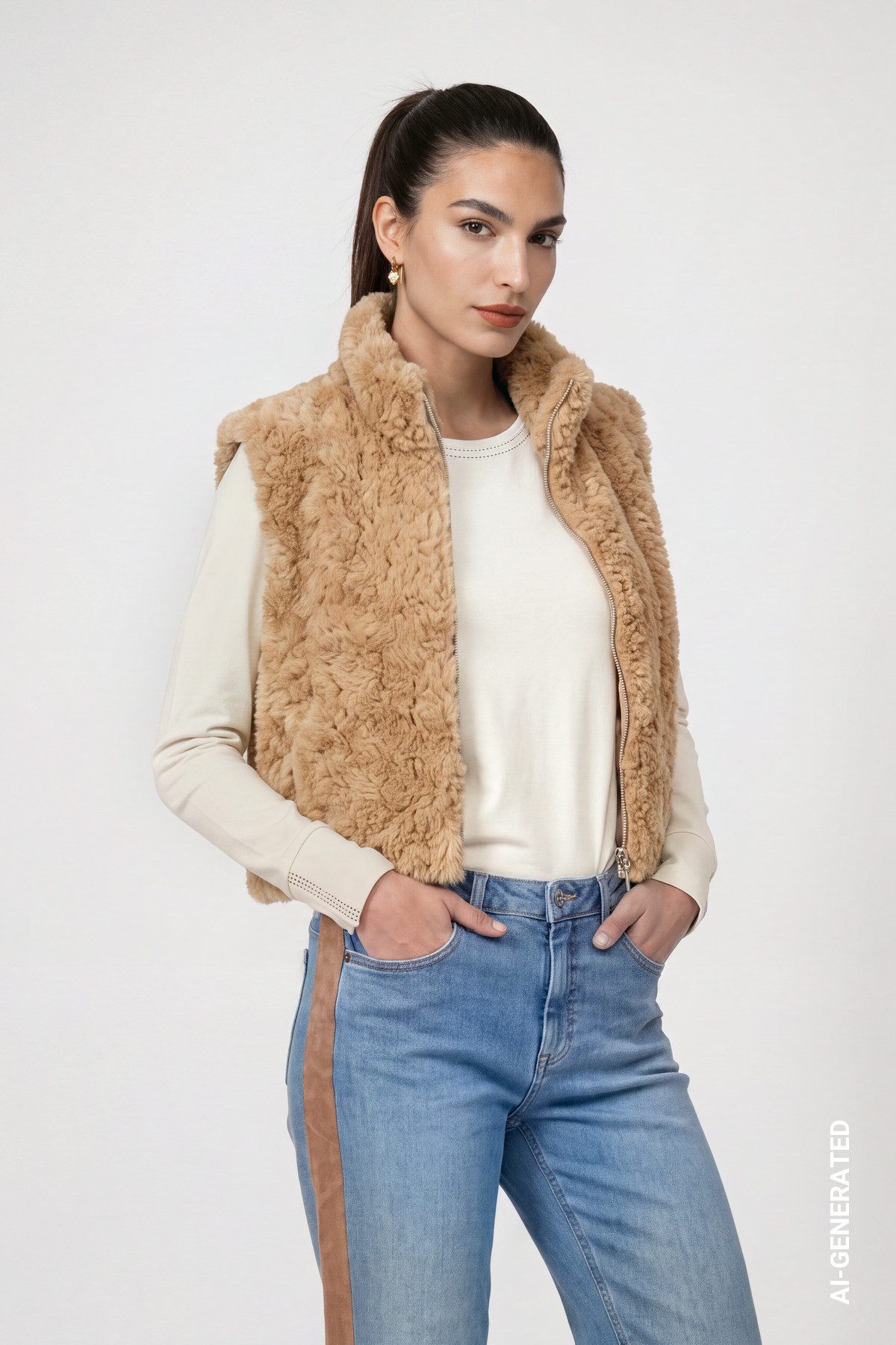 Monari Fellimitatweste Weste Basic fake fur Regular fit mit Stehkragen