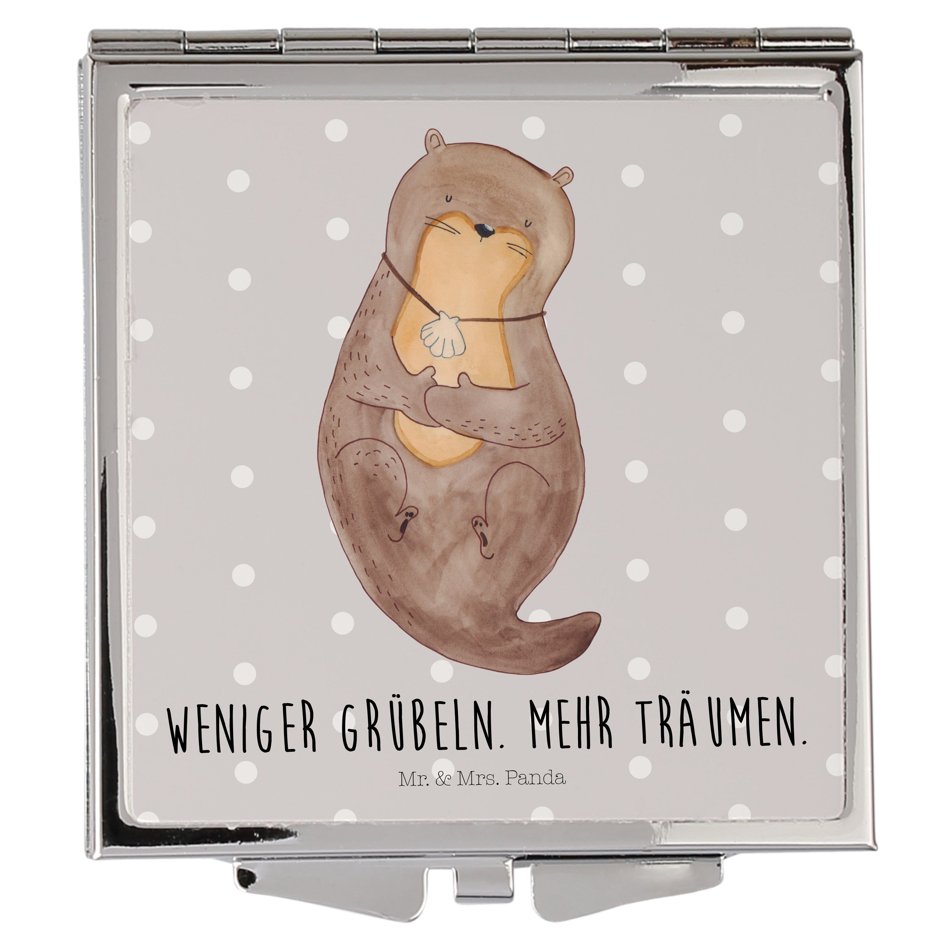 Mr. & Mrs. Panda Kosmetikspiegel Otter mit Muschelmedaillon - Grau Pastell - Geschenk, Schminkspiegel, (1-St)