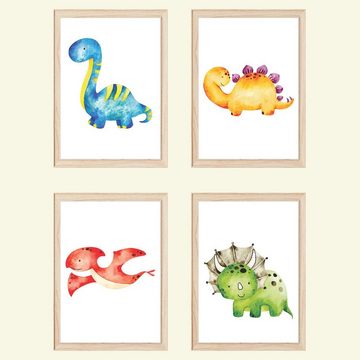 Tigerlino Poster Dinosaurier 4er Set Kinderzimmer Bilder Babyzimmer Dino Dekoration