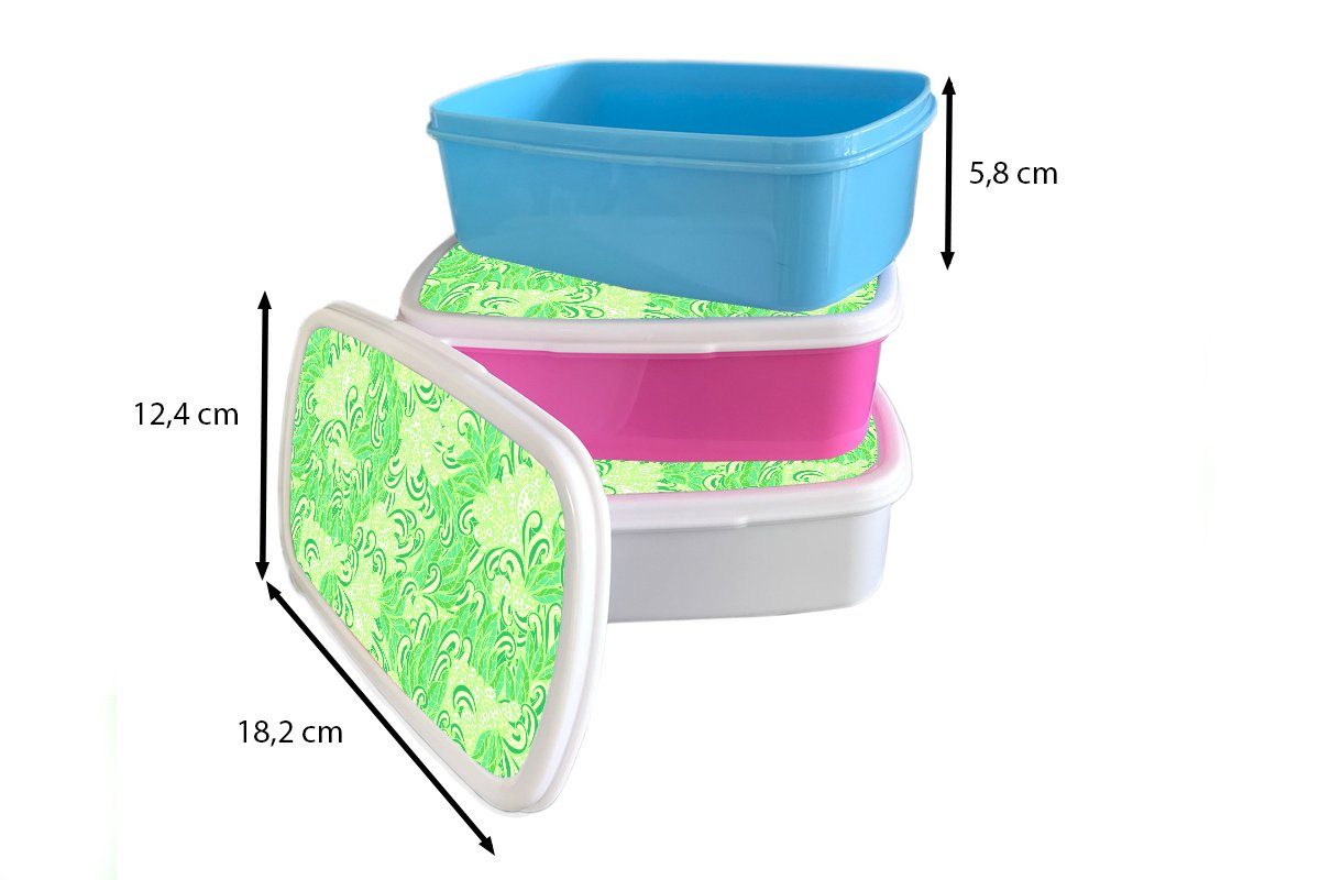 MuchoWow Lunchbox Kunststoff, Blätter und für - Muster Abstrakt - (2-tlg), Brotdose, Jungs Kinder - und für Grün, weiß Erwachsene, Mädchen Brotbox