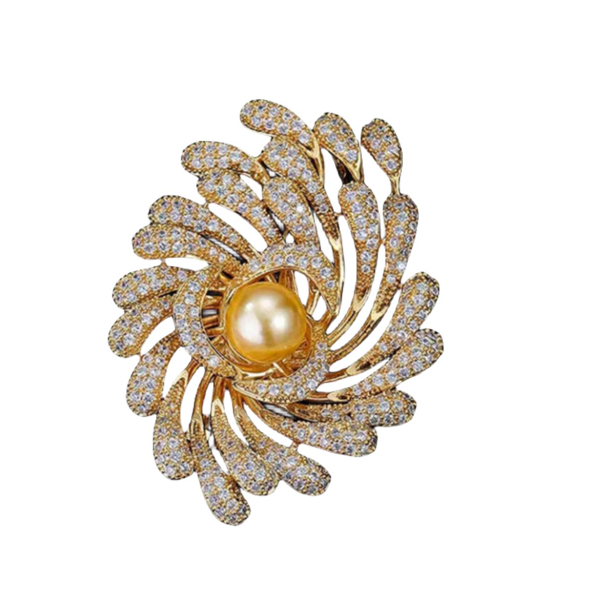 carefully selected Brosche Elegante Vintage-Brosche mit Feuerwerk besetzt mit Zirkonen und Perlen Golden