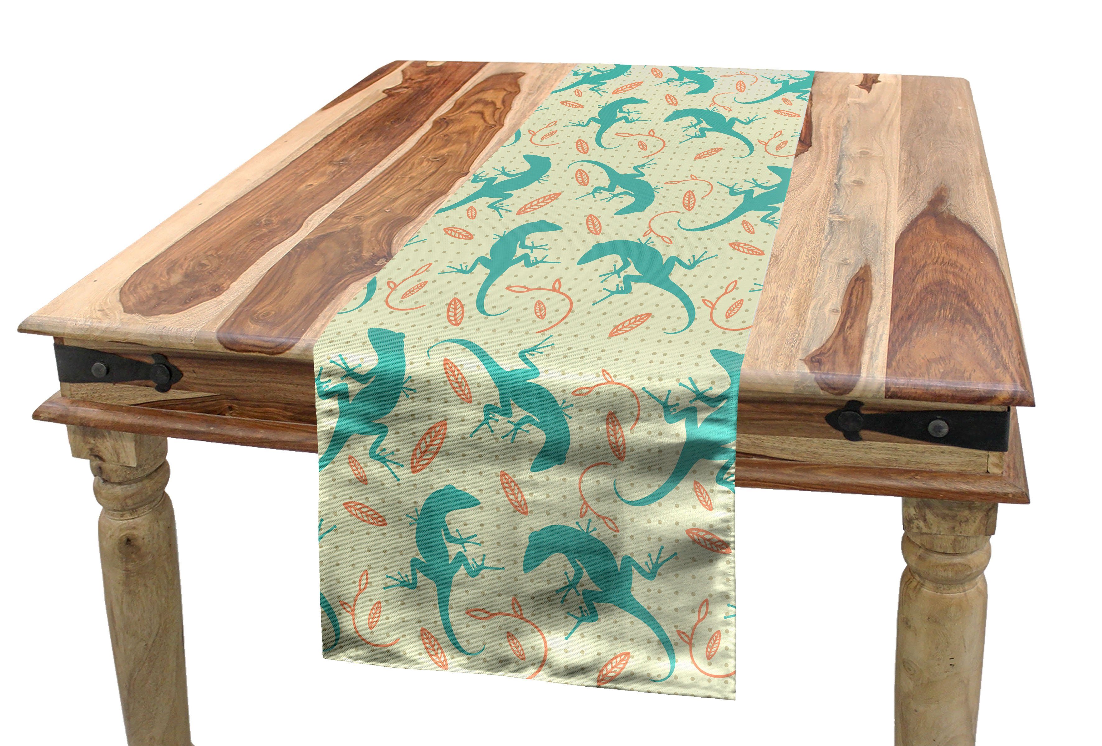 Abakuhaus Tischläufer Esszimmer Küche Rechteckiger Dekorativer Tischläufer, Gecko Reptilien mit Blättern