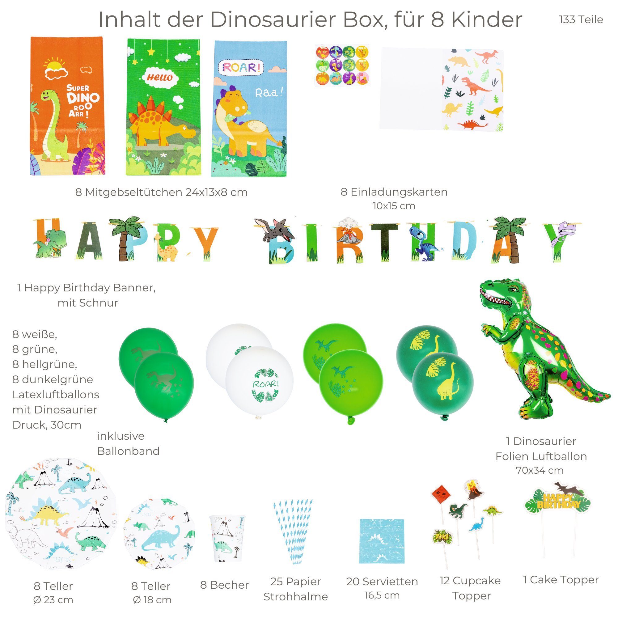 Set Mottobox little - aus einem 133 Teile Kinder, 8 für Birthday Birthday little Kindergeburtstag, für Papierdekoration Dinosaurier
