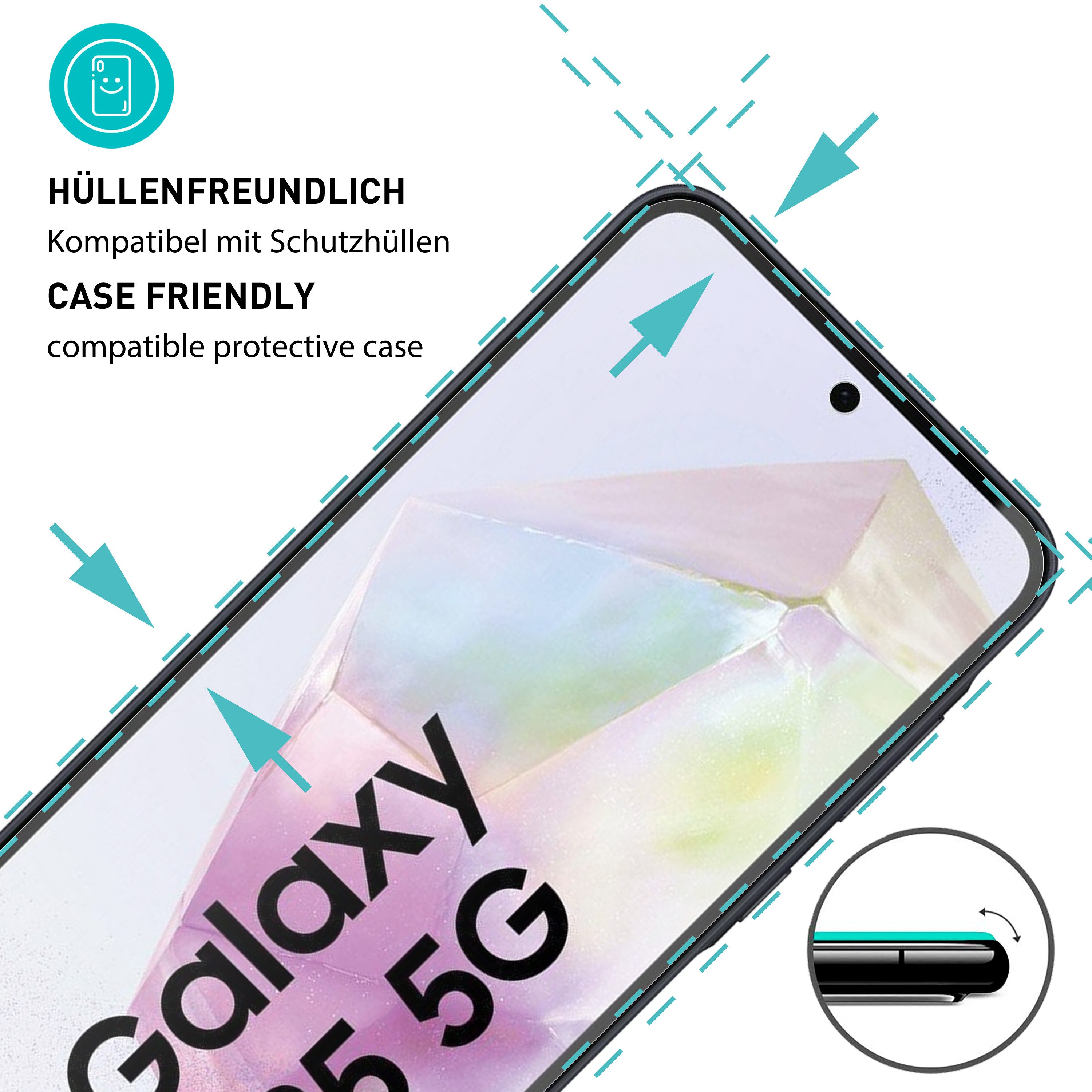 smartect Displayschutzglas Schutzglas Panzerfolie Klar für Samsung Galaxy A35 5G, Set, 3 Stück, Schutzfolie Glasschutz Bildschirm