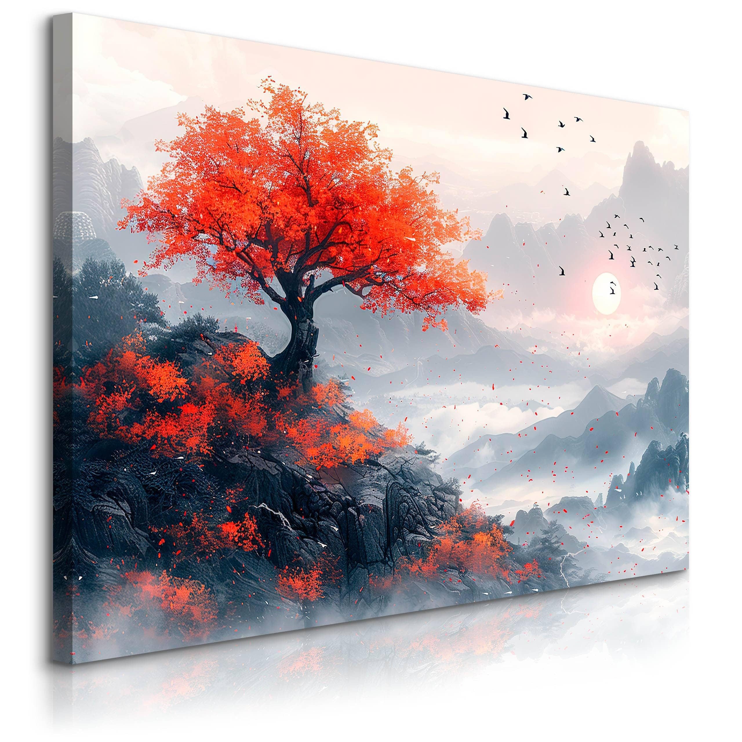 Muralo Leinwandbild Natur – Leinwandbild Wandbild Kunstdruck Wohnzimmer, Blumen (1 St), Moderne Wanddeko – Baum – Rot Aufhängfertig, 30 x 20 cm