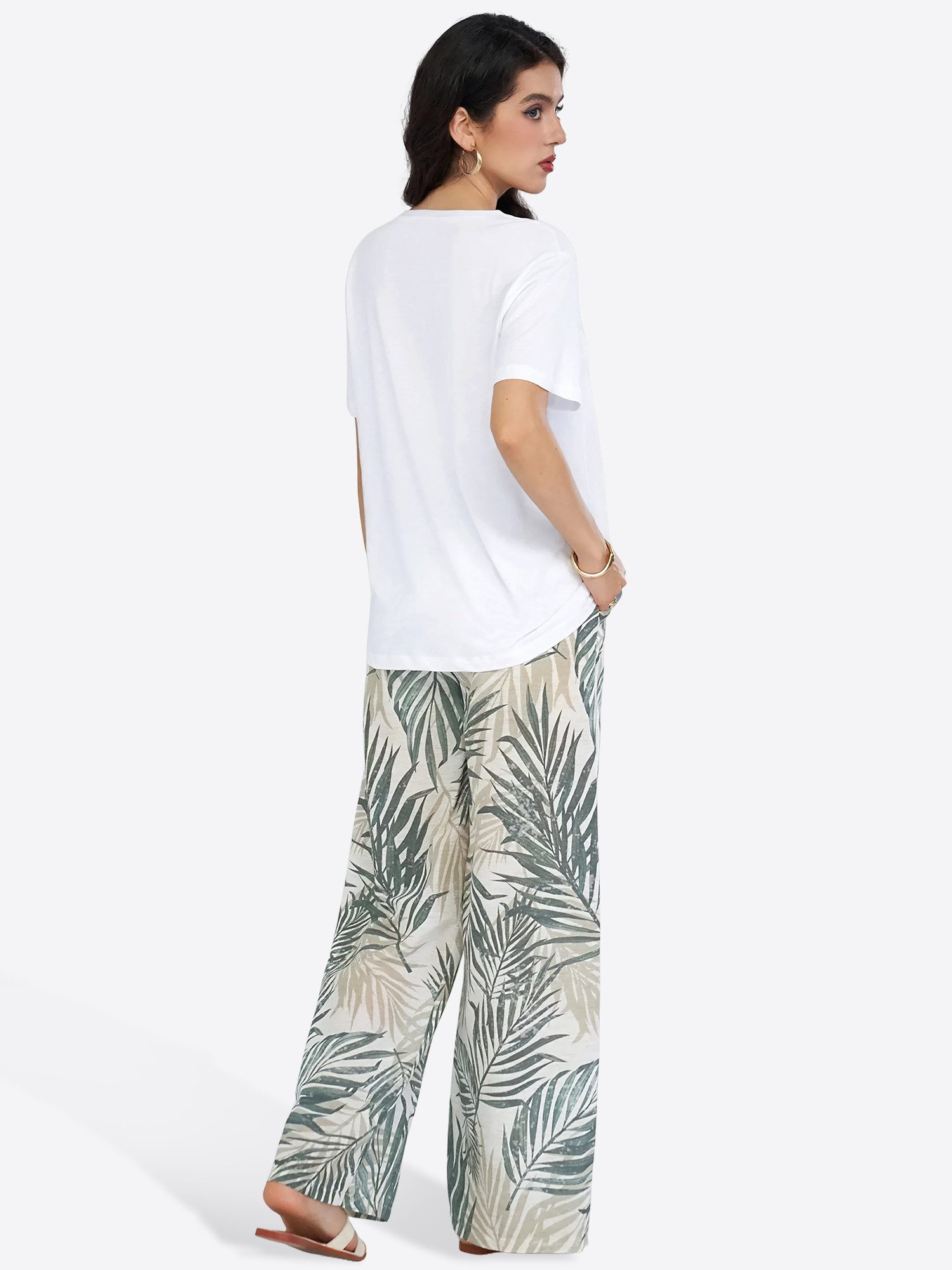 Imily Bela Hausanzug Damen Lässiges Heimset (Set, 2 tlg., Einfaches T-Shirt + Hochgeschnittene Weite Hose) mit Rundhalsausschnitt