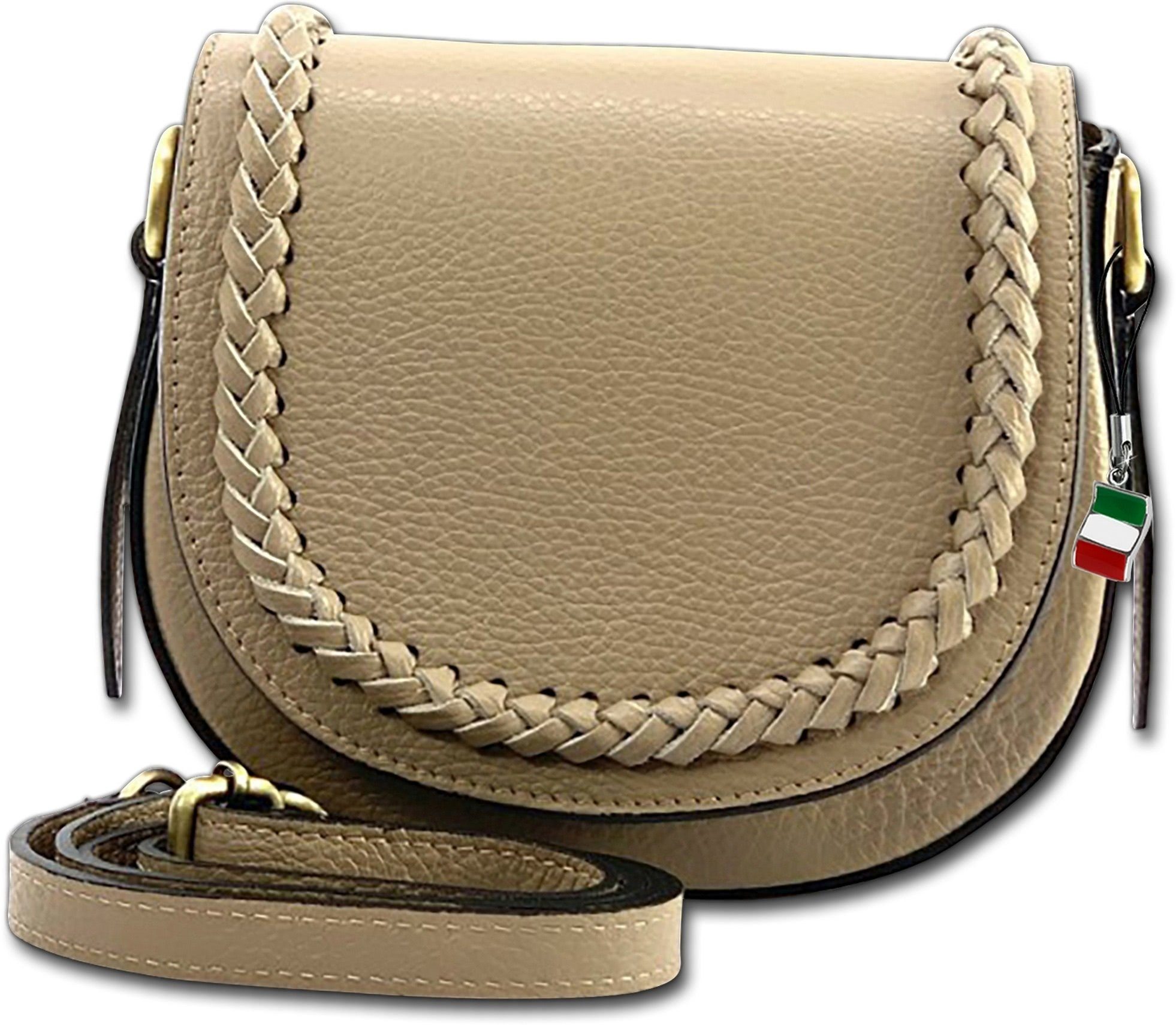 FLORENCE Umhängetasche Florence Umhängetasche Damen (Schultertasche, Umhängetasche), Damen Tasche Echtleder taupe, beige, Made-In Italy