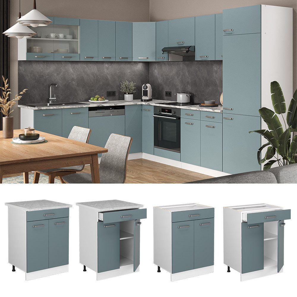 Vicco Unterschrank R-Line, Blau-Grau/Weiß, 60 cm mit Schublade, ohne Arbeitsplatte (1-St)