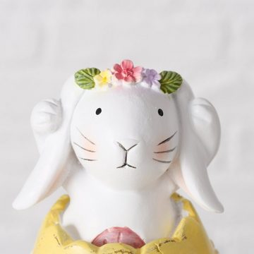 BOLTZE Osterfigur Handgefertigte Osterhasen Figur Easy mit Blumenkranz Bunter Eierschale (3 St)