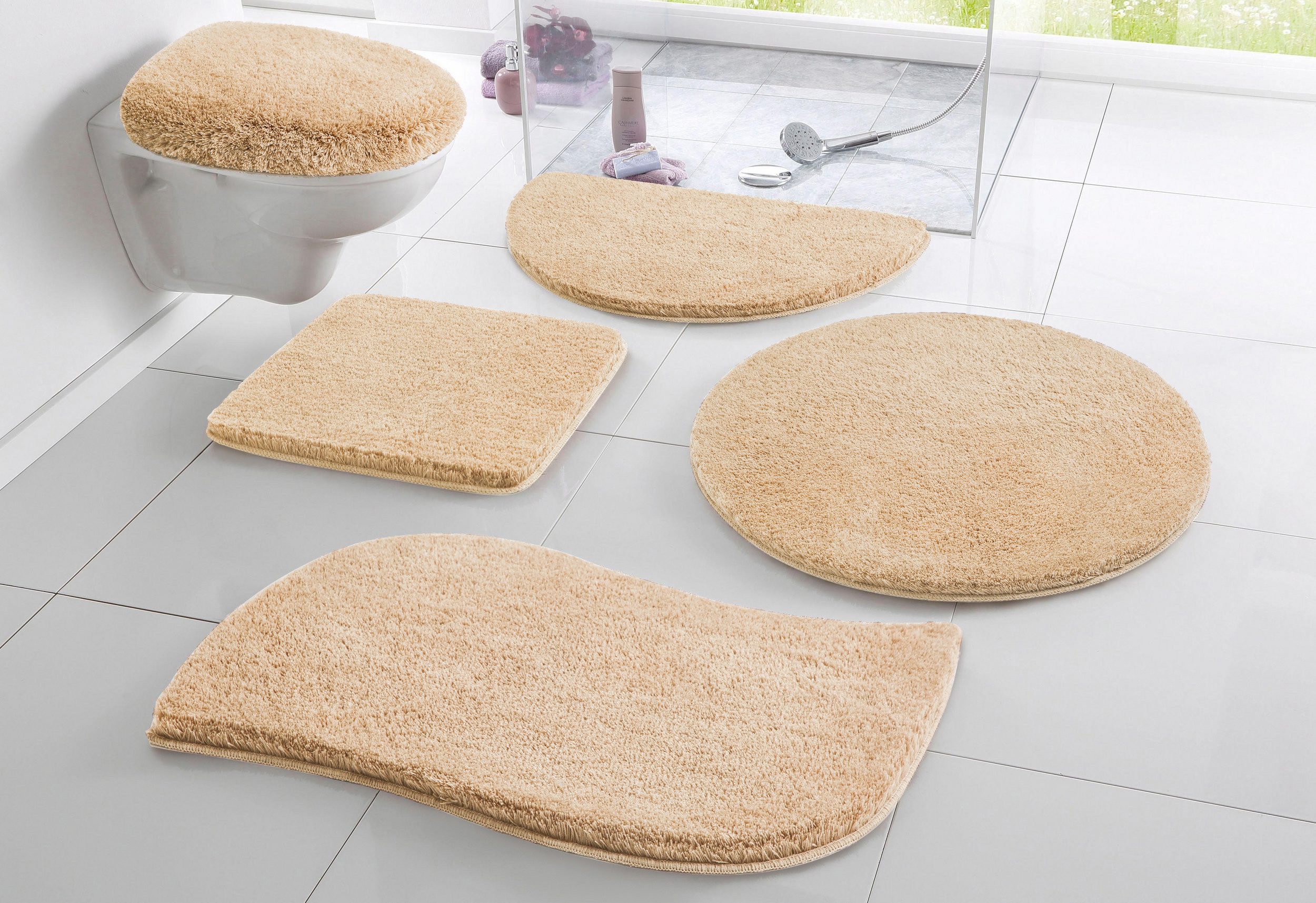 OTTO home Badematte Merida, Badvorleger, Badezimmer Teppich, Höhe 32 mm, rutschhemmend beschichtet, schnell trocknend, strapazierfähig, fußbodenheizungsgeeignet, Kunstfaser, wellenförmig, Badteppich, Uni Farben, rechteckig, rund & als 2-tlg. Set erhältlich