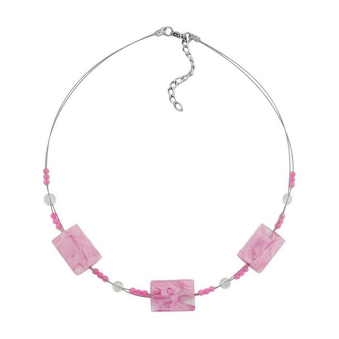 Gallay Perlenkette Drahtkette Viereck gewellt rosa-marmoriert Kunststoffperlen 45cm