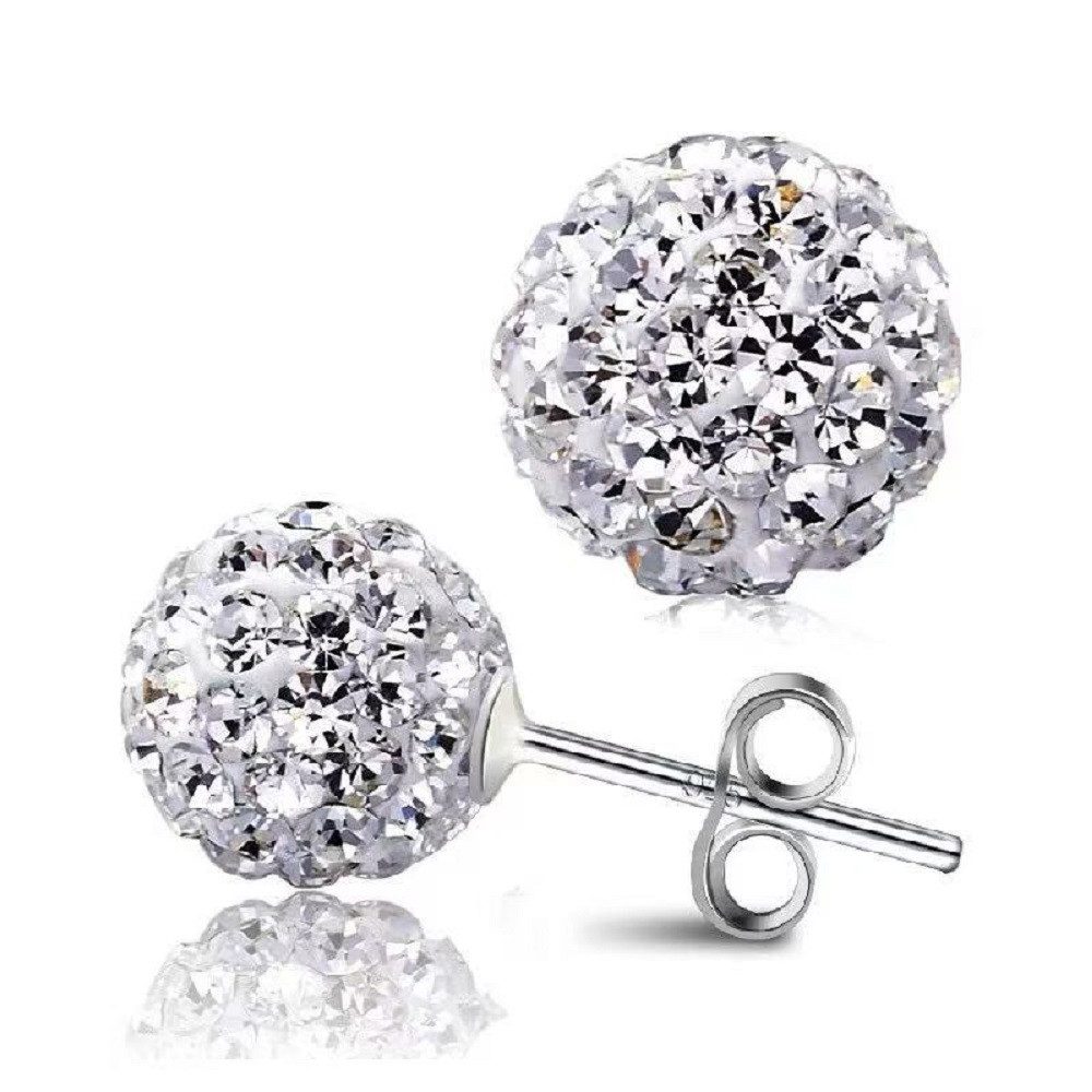 RAIKOU Ohrstecker-Set Rundkügelchen - Edelstahl Ohrstecker mit Kristallbesatz Silber 925 (Set, Blau, Silber, Schwarz, Grün), 6mm