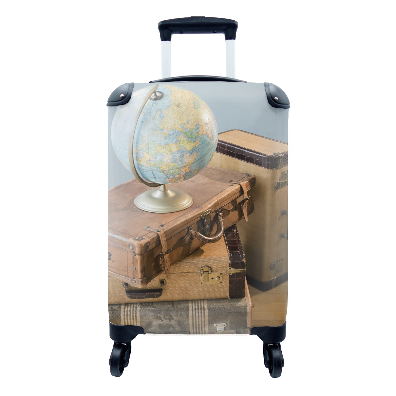 MuchoWow Handgepäckkoffer Koffer - Globus - Vintage, 4 Rollen, Reisetasche mit rollen, Handgepäck für Ferien, Trolley, Reisekoffer | Handgepäck-Koffer