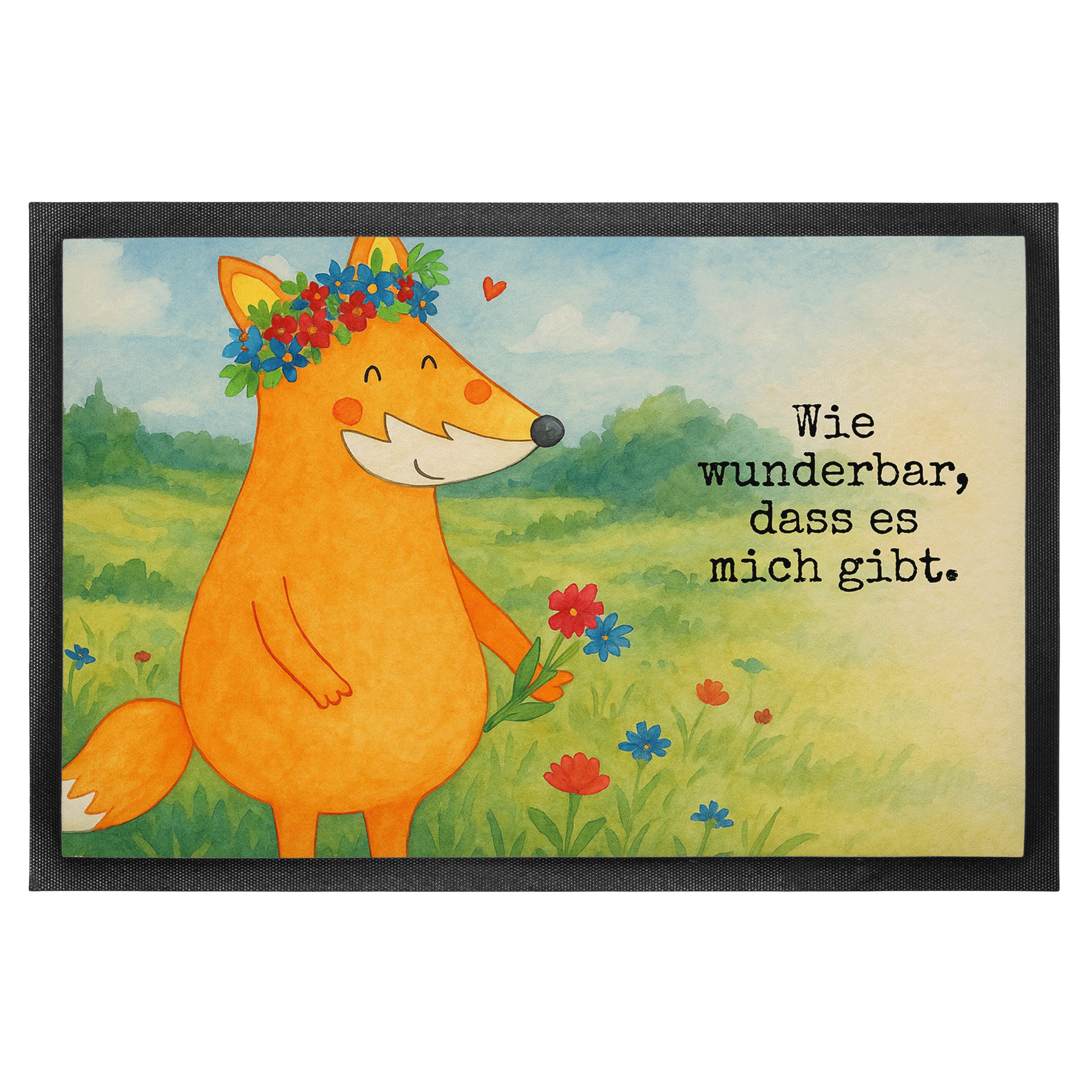 Mr. & Mrs. Panda Fußmatte Fuchs Blumen Design, Bodenvorleger 40 x 60 cm, Weiß, Türvorleger, Blu, Höhe: 40 mm