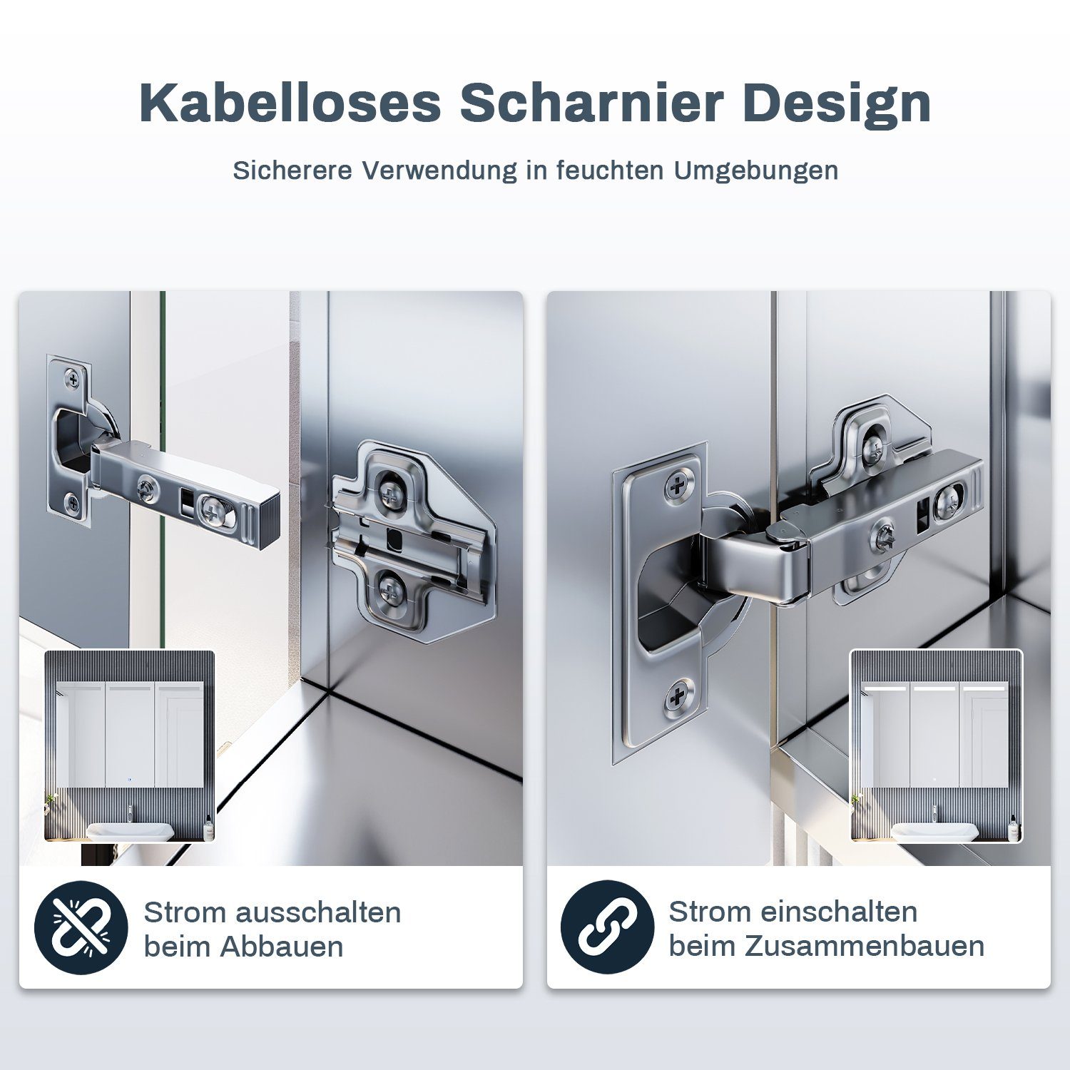 SONNI Spiegelschrank cm x mit 65 Badpiegelschrank 3-türig Touchschalter mit und Beleuchtung Spiegelschrank Einlegeböden 90 Bad Steckdose,verstellbare