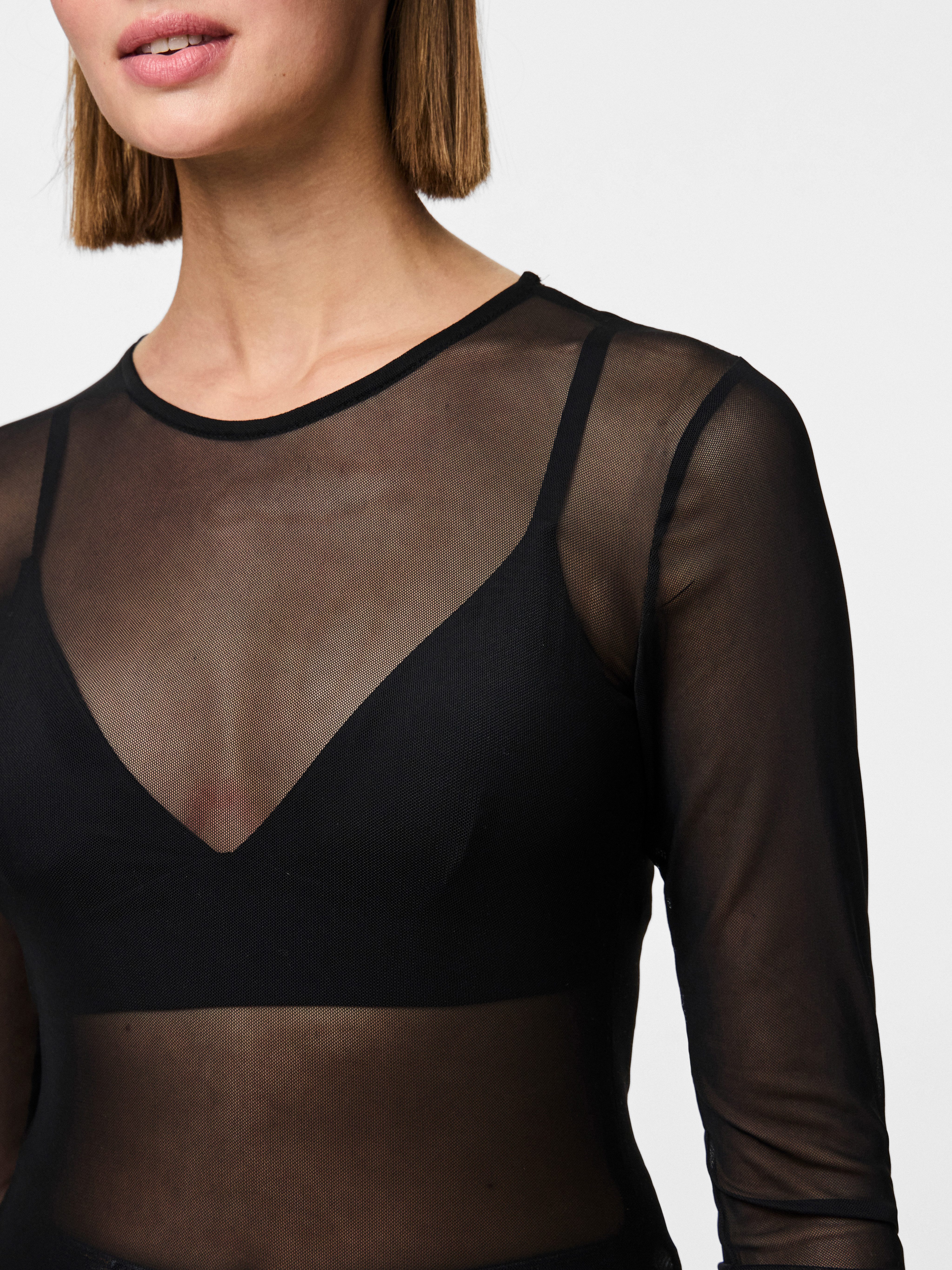 pieces Langarmshirt PCNINNI LS MESH TOP NOOS BC Materialmix, regular fit – Bild 4 von 5