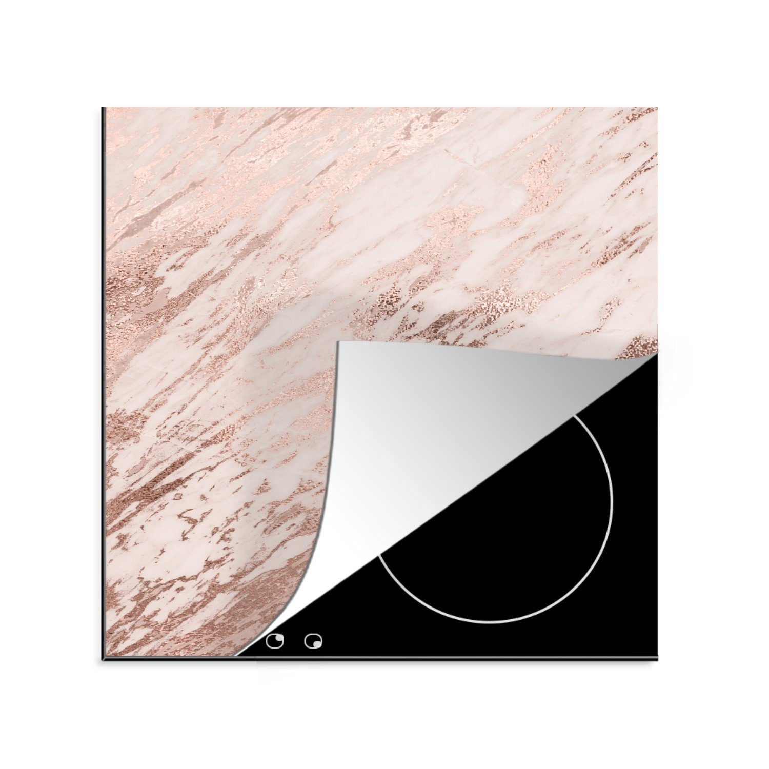 MuchoWow Herdblende-/Abdeckplatte Marmor - Rosa - Roségold, Vinyl, (1 tlg), 78x78 cm, Ceranfeldabdeckung, Arbeitsplatte für küche