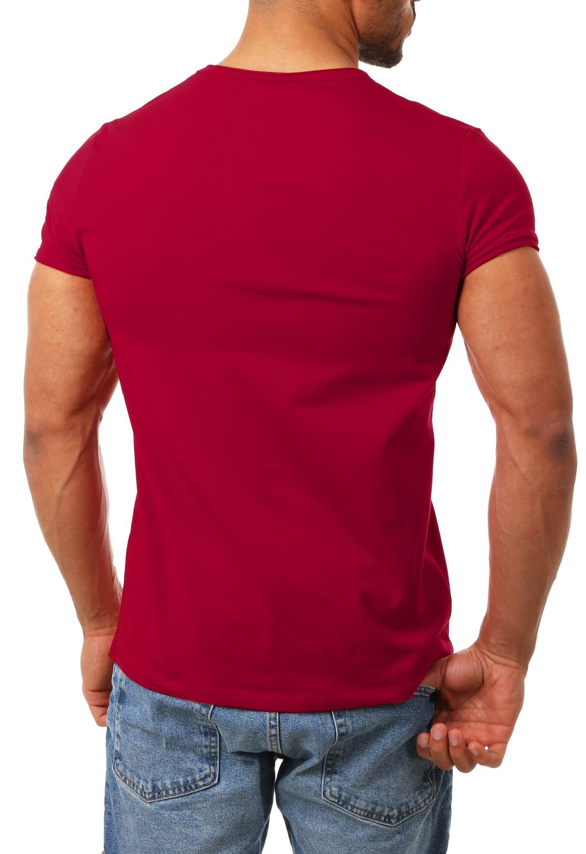 CARISMA T-Shirt Herren Uni Basic 4066 tief-breit geschnittener Ausschnitt vintage Look V-Ausschnitt unifarben kurzarm slim fit