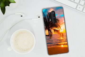 MuchoWow Handyhülle Palme - Sonnenuntergang - Horizont - Strand - Meer - Tropisch, Phone Case, Handyhülle OnePlus 8 Pro, Silikon, Schutzhülle