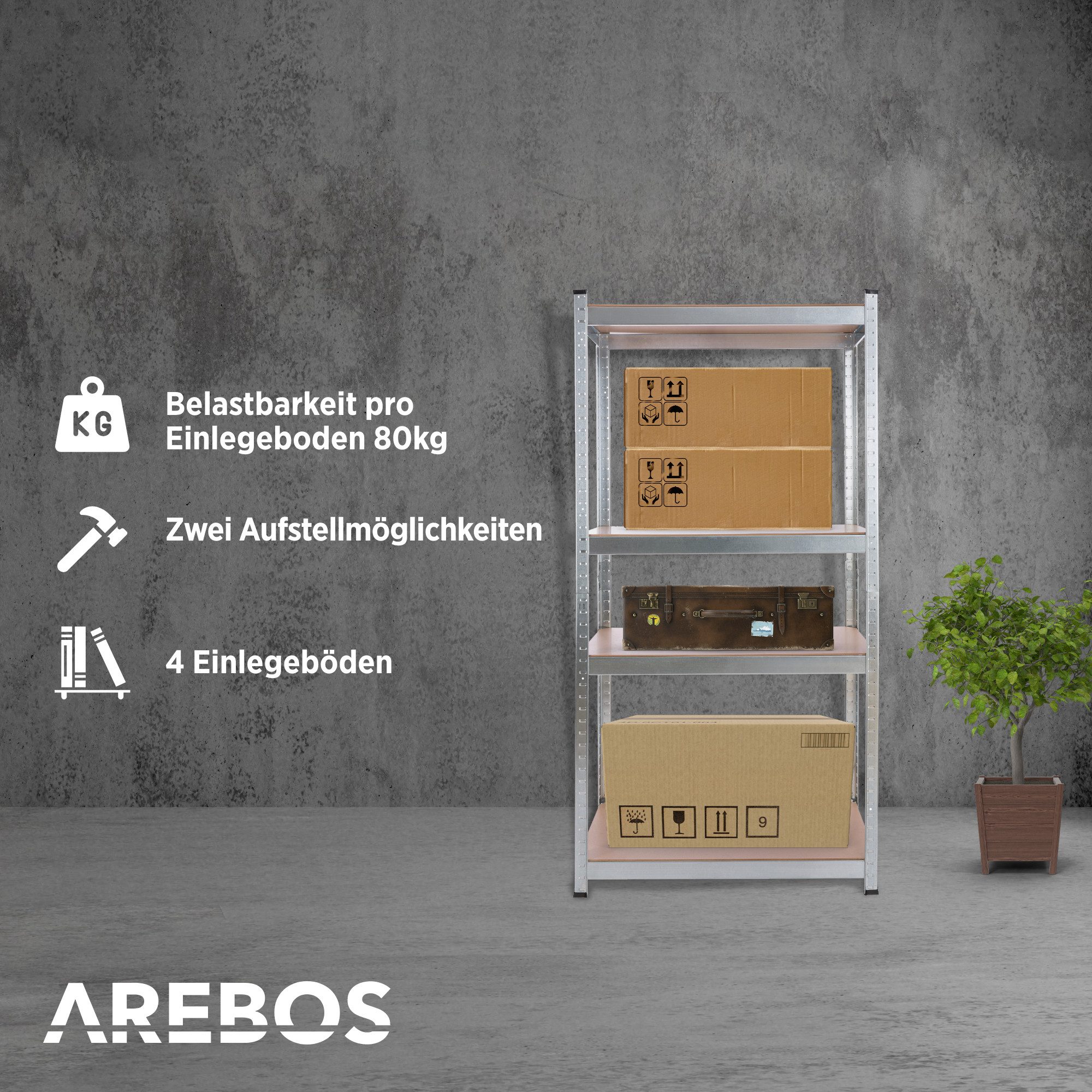 Arebos Schwerlastregal 160x80x40 cm, 5 Böden, 320 kg Traglast, Steckregal, günstig online kaufen