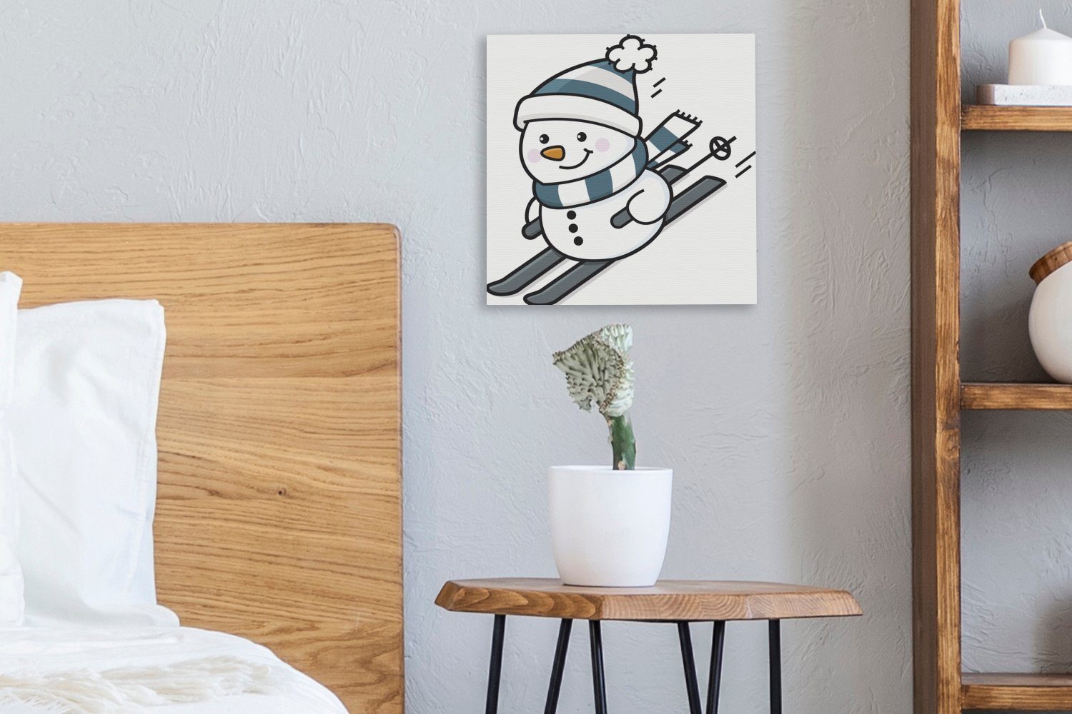 Eine Schneemanns Leinwand St), (1 Leinwandbild OneMillionCanvasses® Bilder eines Wohnzimmer Illustration Schlafzimmer für Skifahren, beim