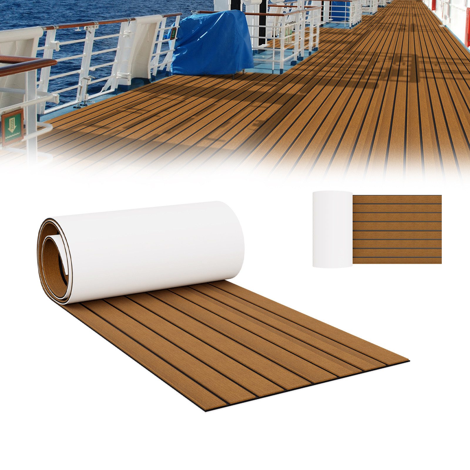 FIVMEN Bodenmatte Eva Schaum Boot Bodenbelag mit 3M Selbstklebende Unterstützung DIY, Faux Teak Material für Schiffe, rutschfeste Marineteppich Bootsmatte