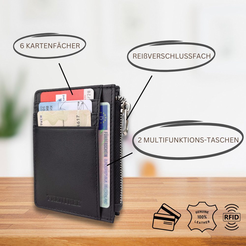 Frentree Kartenetui Mini-Geldbörse aus Echtleder, praktisches kleines Portemonnaie, für 10 Karten, Münzfach, RFID Schutz, Reißverschluss-Fach – Bild 5 von 5