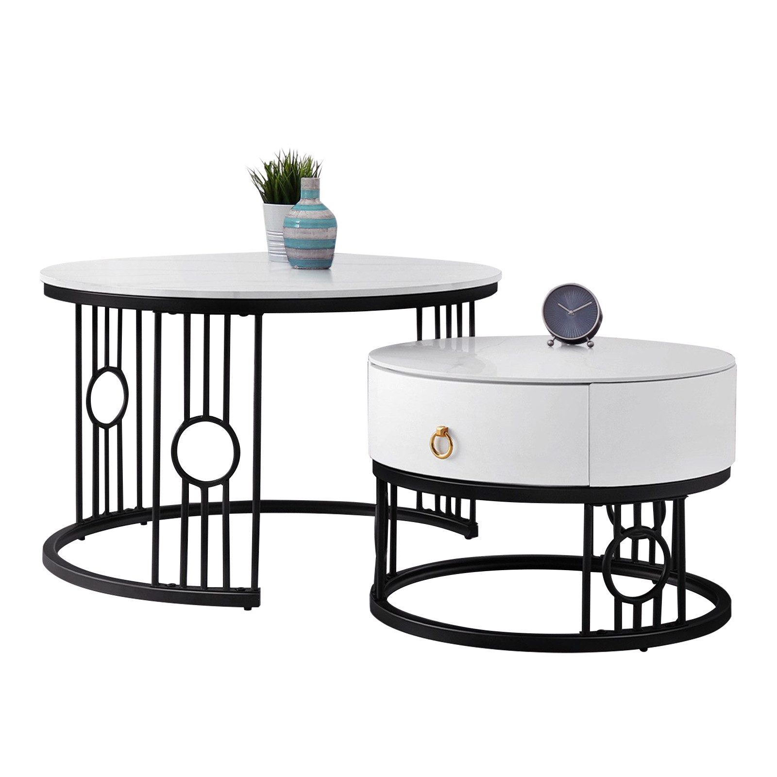 OKWISH Couchtisch Satztisch Rund Beistelltisch Kaffeetisch günstig online kaufen