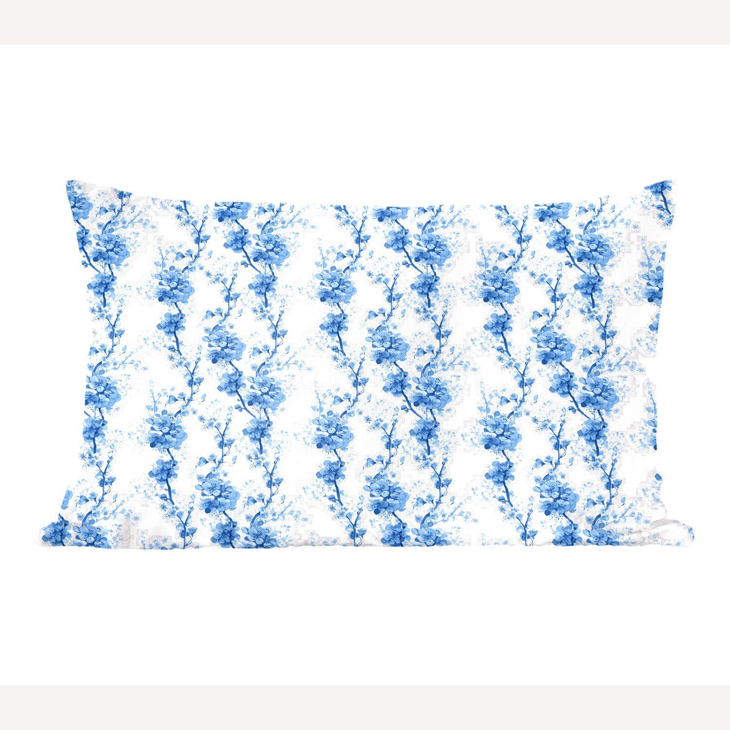 MuchoWow Dekokissen Blumen - Blüte - Muster - Blau, Wohzimmer Dekoration, Zierkissen, Dekokissen mit Füllung, Schlafzimmer