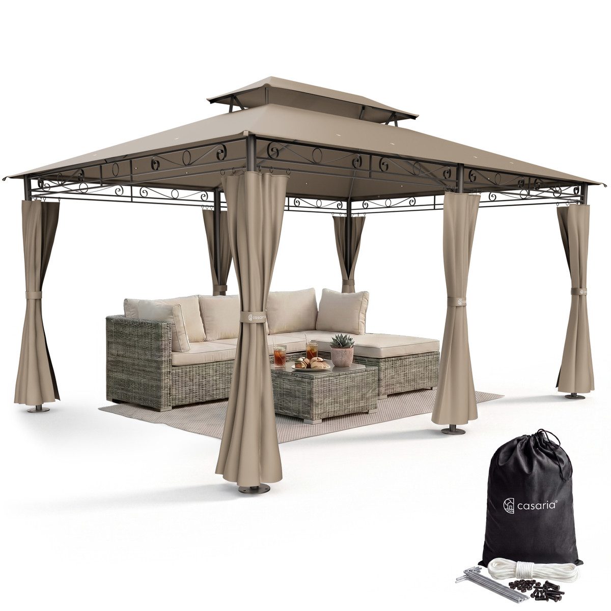 Casaria Pavillon Topas, 3x4m UV-Schutz 50+ Wasserabweisend Stabil Robust Metall Taupe