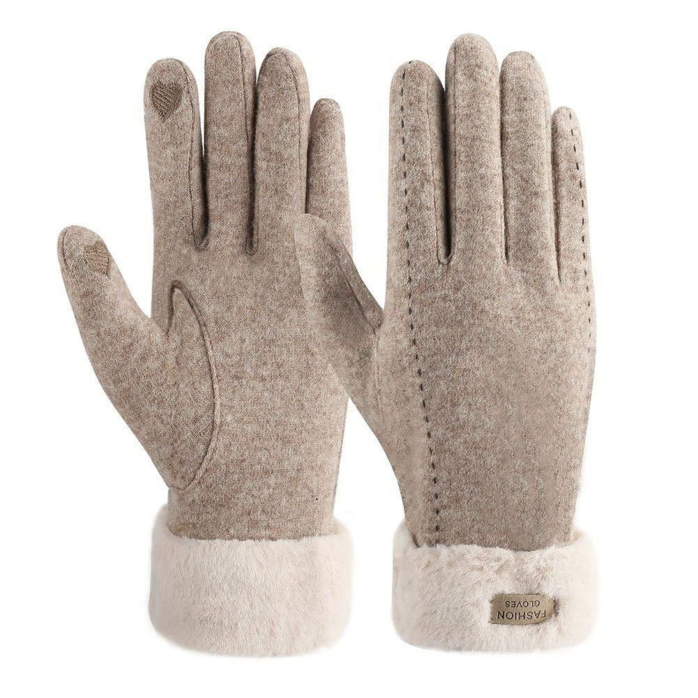 SOTOR Reithandschuhe Damen Handschuhe Touchscreen-Handschuhe Winter Warme Plüschhandschuhe Beige