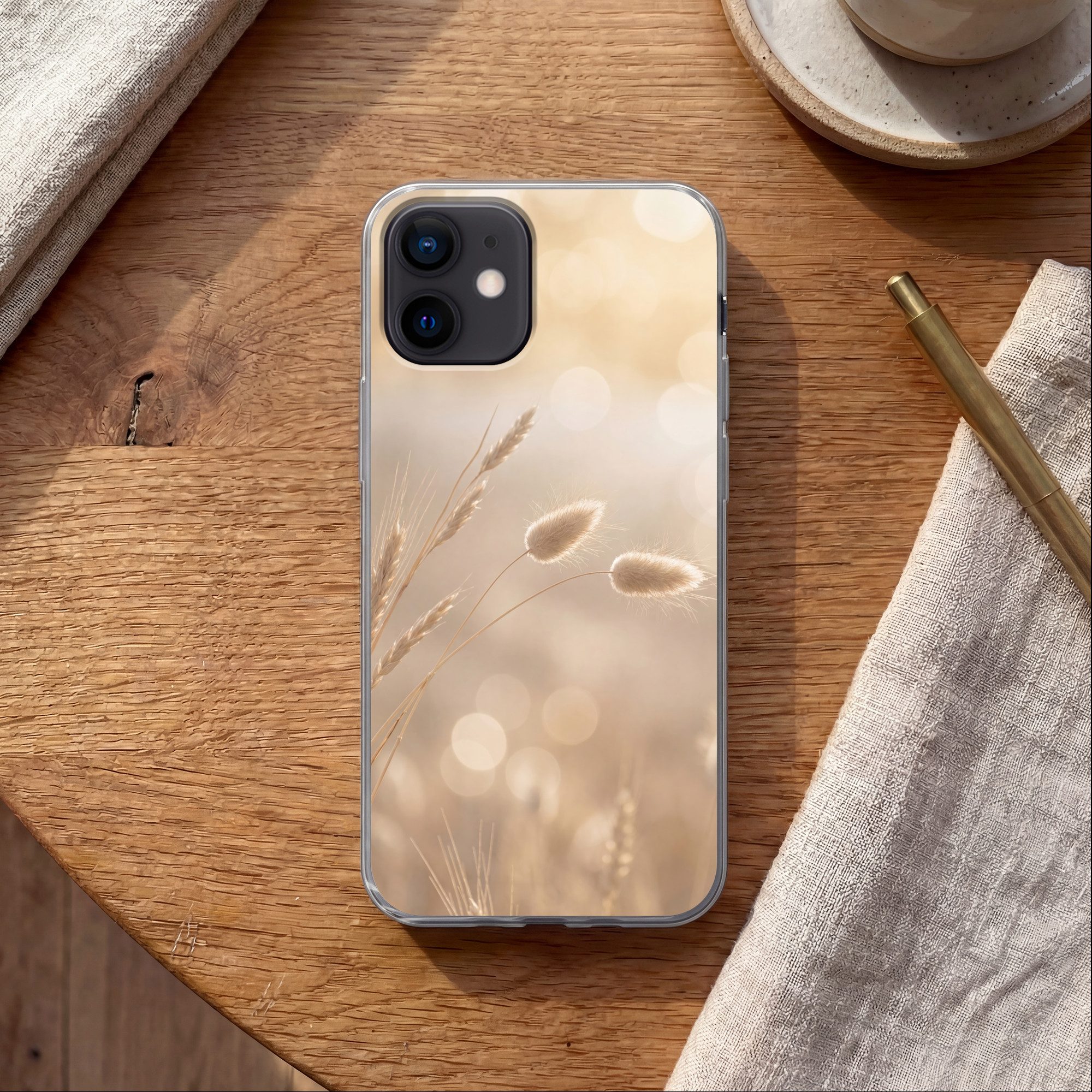 MuchoWow Handyhülle für Apple iPhone 12 Dunstschwanzgras - Grannenhaare - Sonnenlicht, Smartphone-Bumper, Print, Handy Schutzhülle Dünn