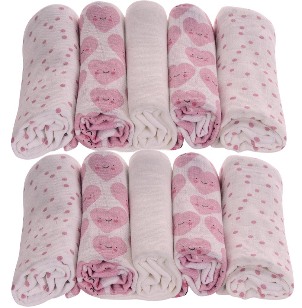 La Bortini Stoffwindeln Spucktücher 5 oder 10 Stück Tücher Baby Mulltücher Babywindeln (5er-Set oder 10er Set, für Neugeborene), aus reiner Baumwolle, für Mädchen und Jungen