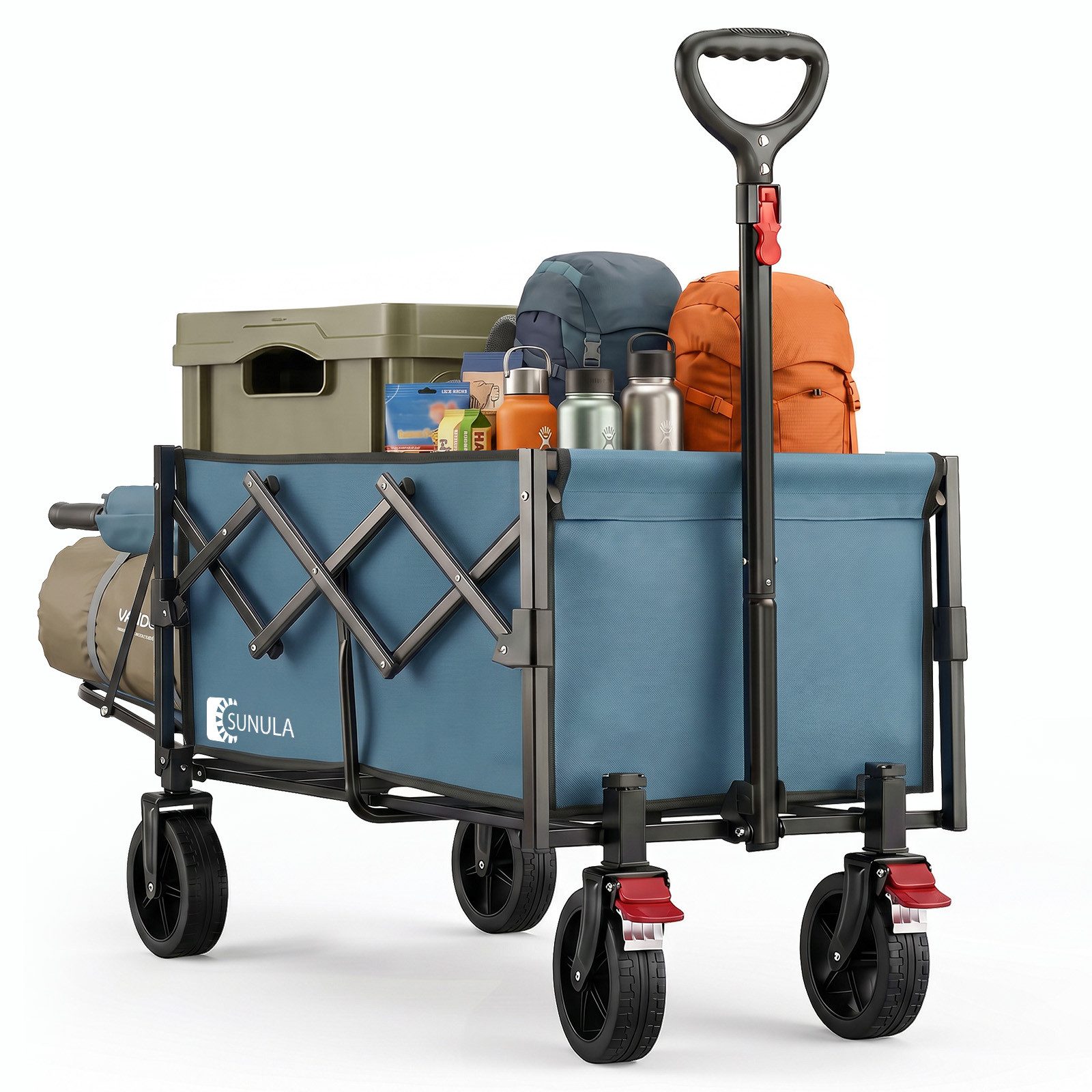 SUNULA Bollerwagen Faltbarer Bollerwagen mit Erweiterbarer Heckklappe, 100KG, 80L + 35L, Erweiterbare Heckklappe für einfachen Einstieg von Hunden