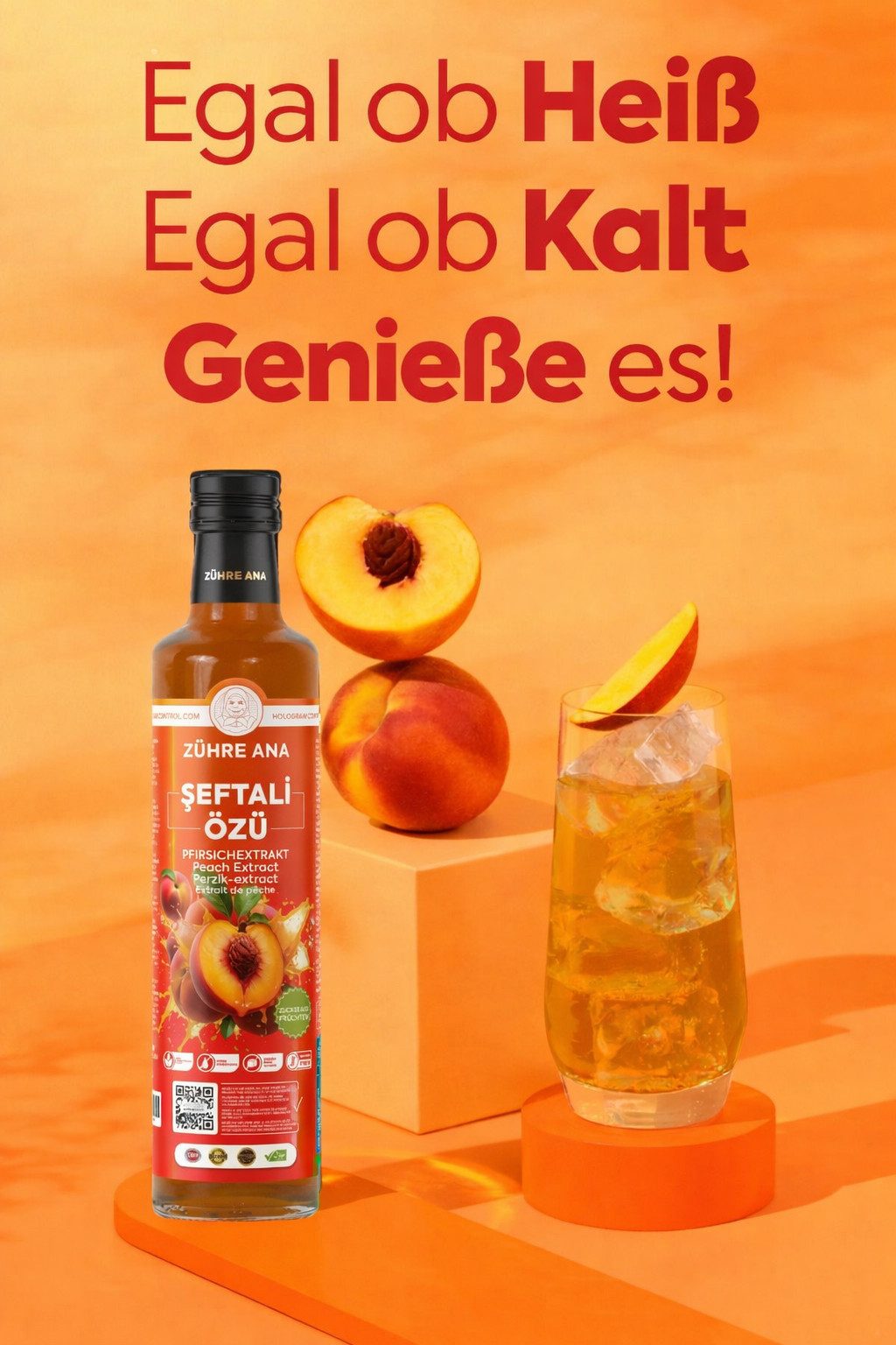 Zühre Ana® Sirup Pfirsichextrakt 640 g – 100 % Frucht, Konzentrat, Natürlich, 640 g, Mischverhältnis: 1+5 Mit charakteristischem natürlichem Aroma und Duft