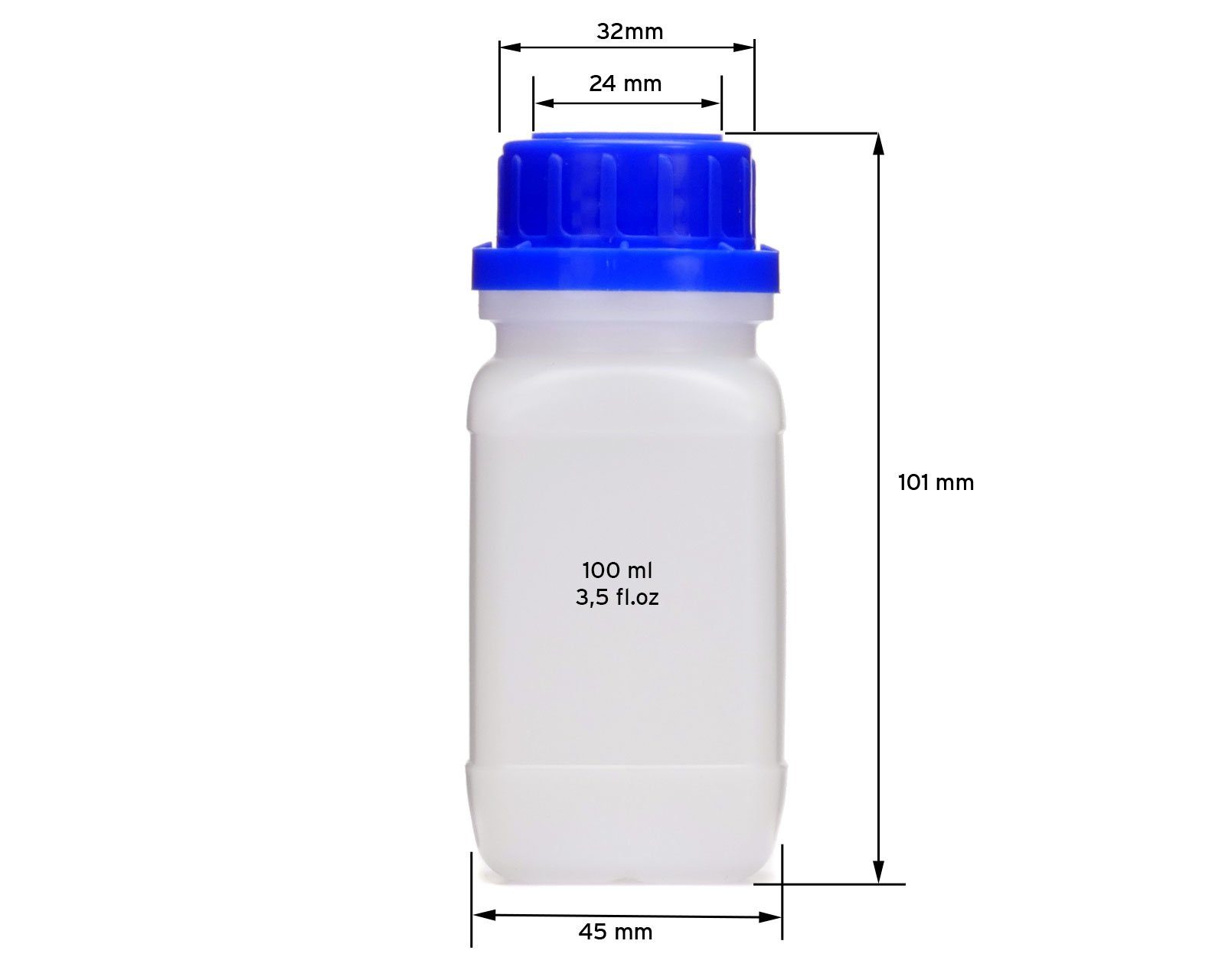 vierkant, (5 ml OCTOPUS Kanister naturfarben, 100 Weithals-Flasche mit St) blauem Deckel, 5x
