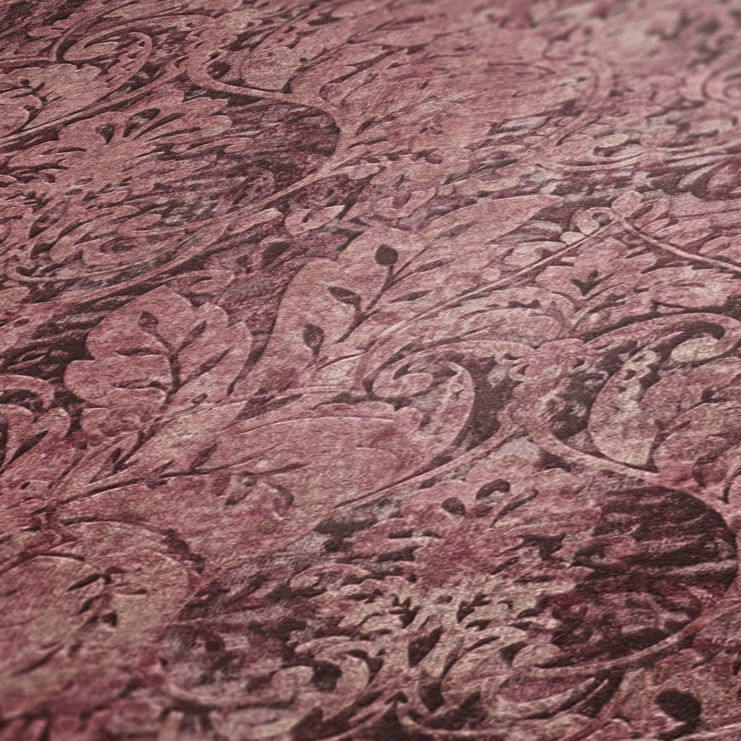 Glitzermuster, Vliestapete rosa/rot Barock living Barock, Mata walls Vintagetapete strukturiert, ornamental, Hari, Tapete