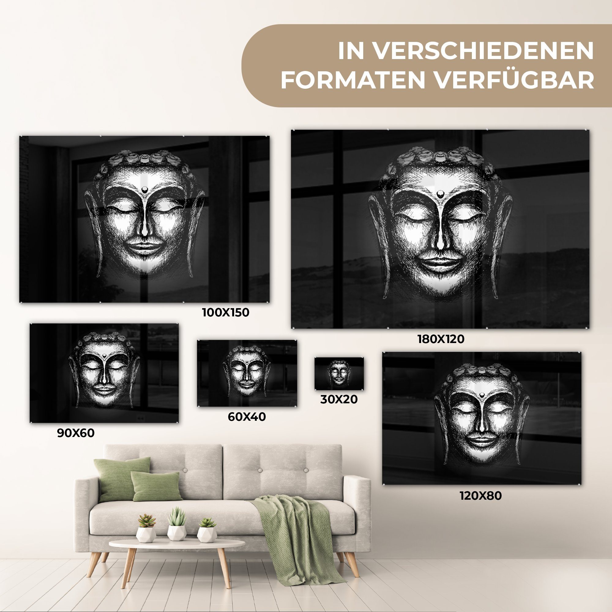 MuchoWow Acrylglasbild Buddha - Gesicht - (1 Schlafzimmer St), Wohnzimmer & Acrylglasbilder Silber