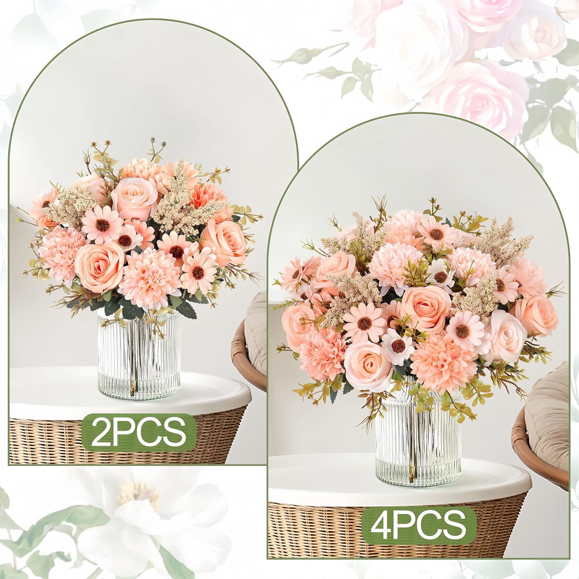 Kunstblumenstrauß Künstliche Rosenblumen 2er-Set – Seidenblumenstrauß für Dekoration, FOUORTUNATE-BEE, Perfekt für Hochzeit, Party oder Heimdekoration in Rosa – Bild 5 von 5