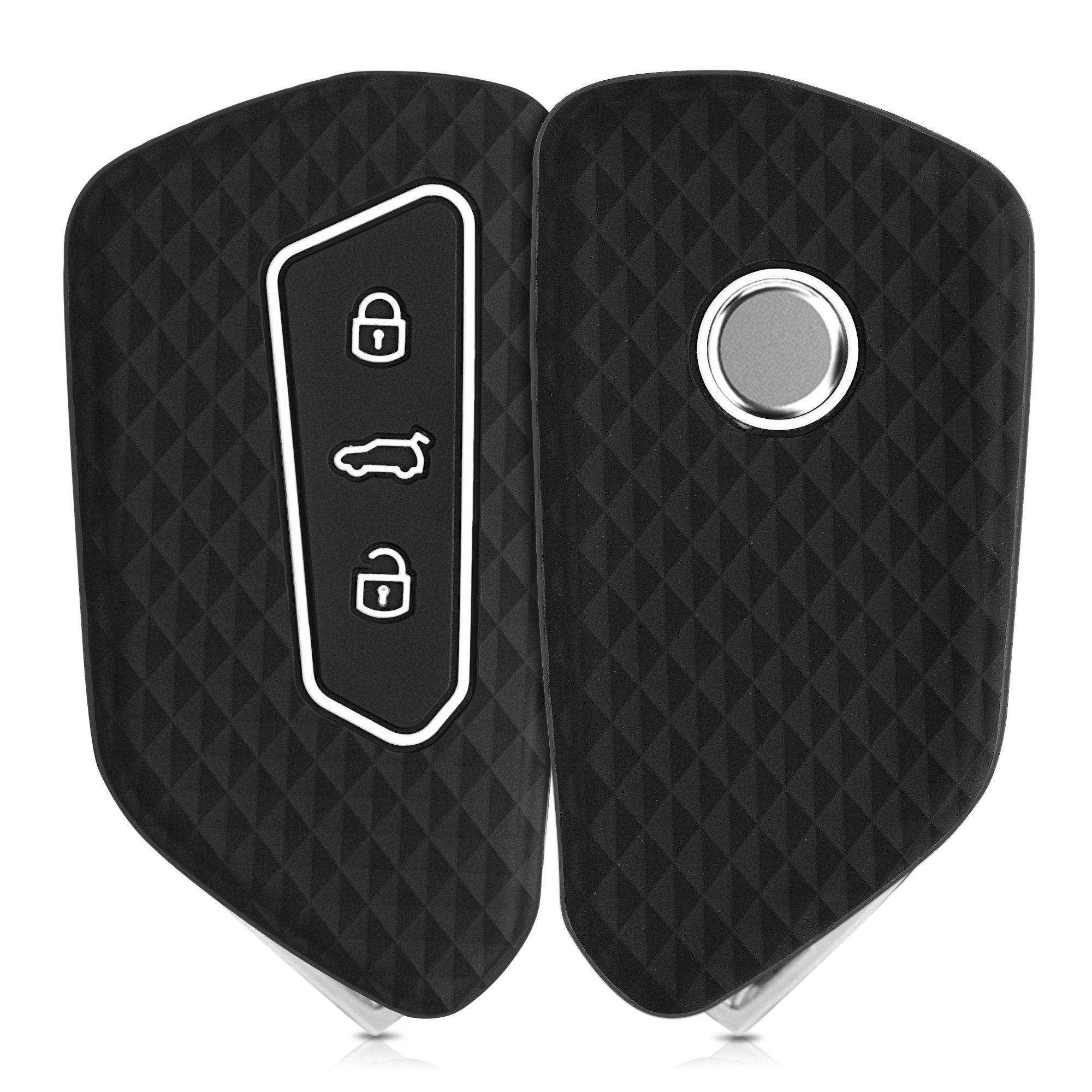 8 Case Schlüssel Hülle Cover kwmobile Schlüsseltasche für Schlüsselhülle Autoschlüssel, Golf Silikon Autoschlüssel Schwarz-Weiß 3-Tasten VW